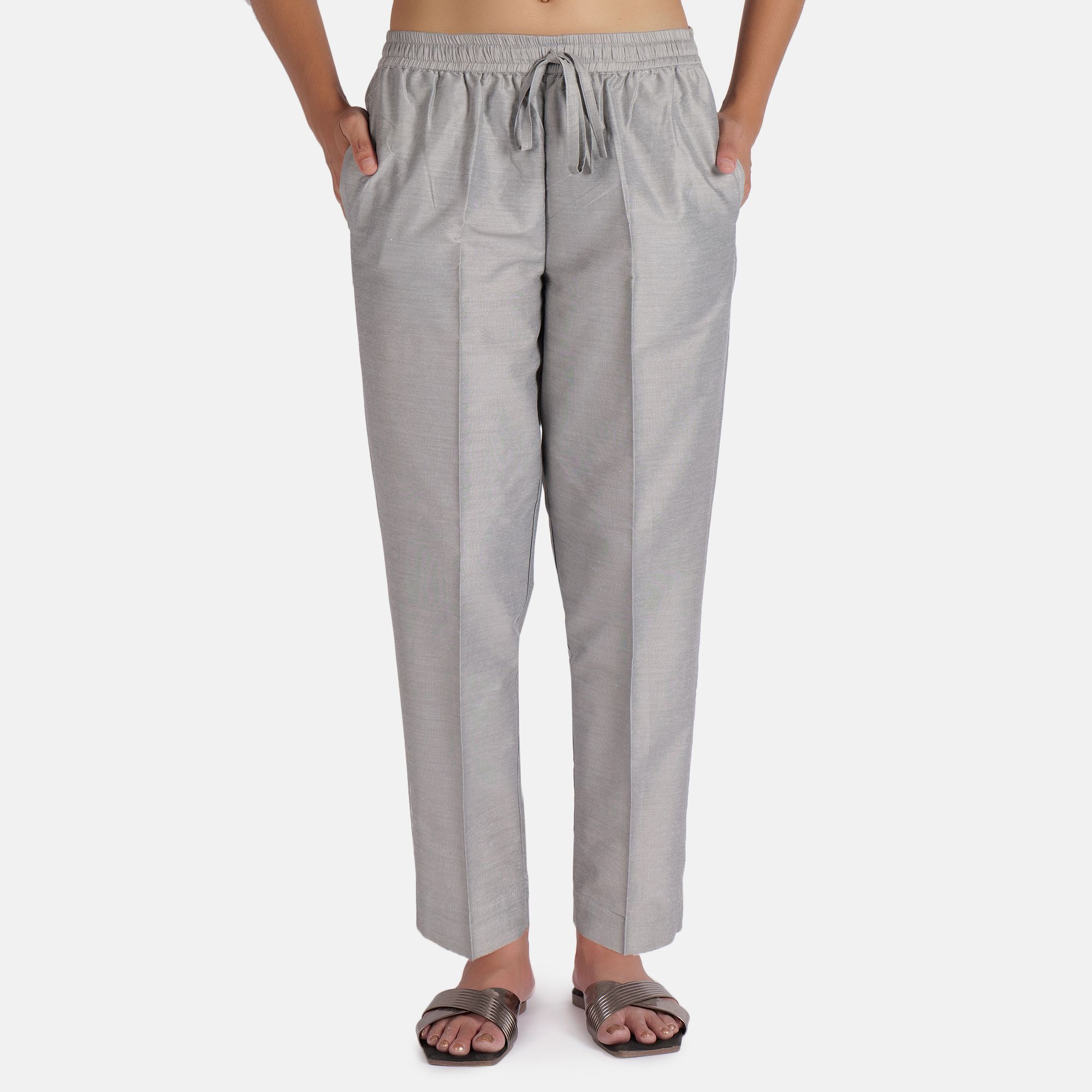 Women Regular Fit Silver Polyester Trousers-image-5