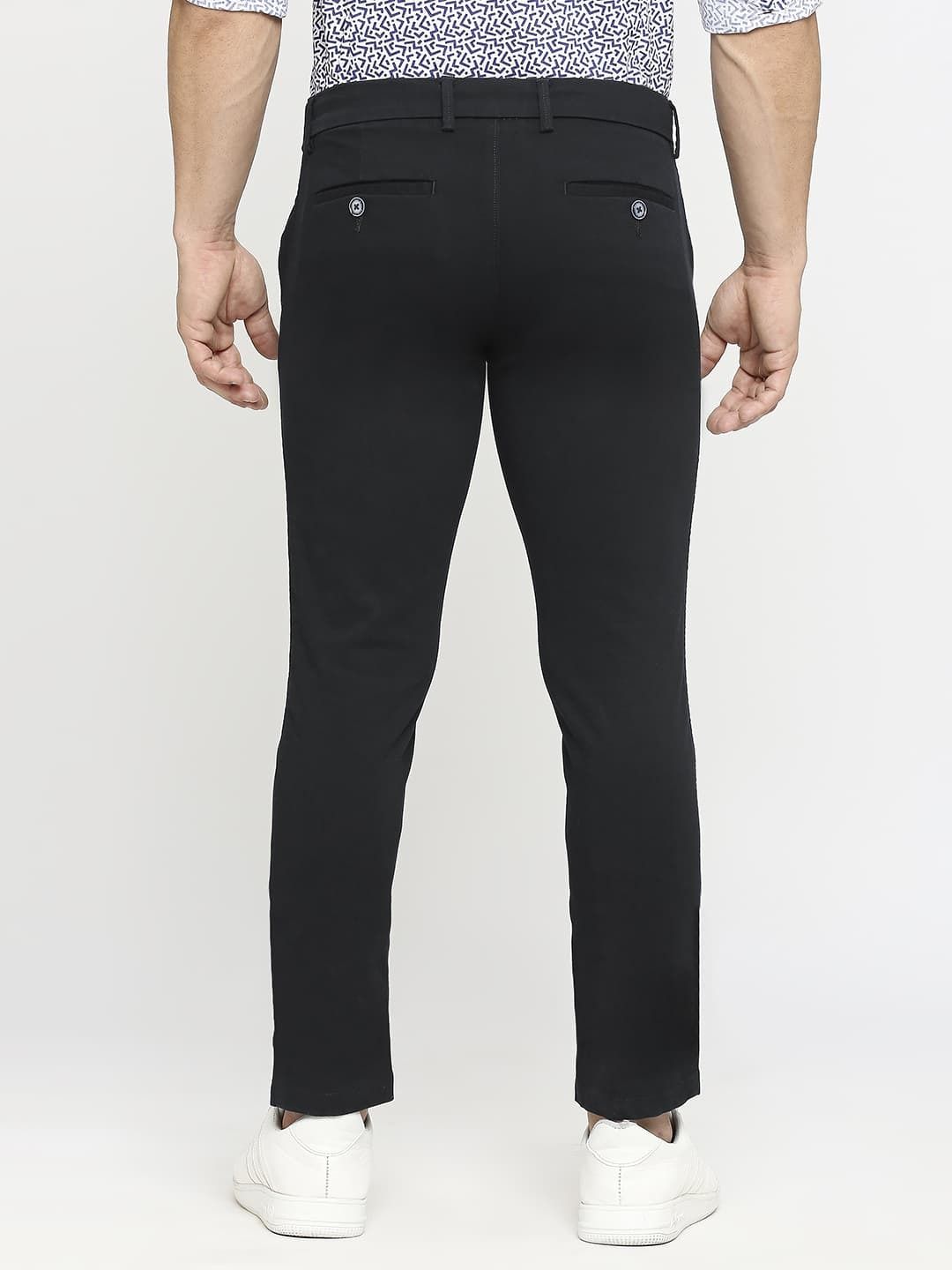 basics Men Tapered Blue Cotton Blend Trousers-picture-14