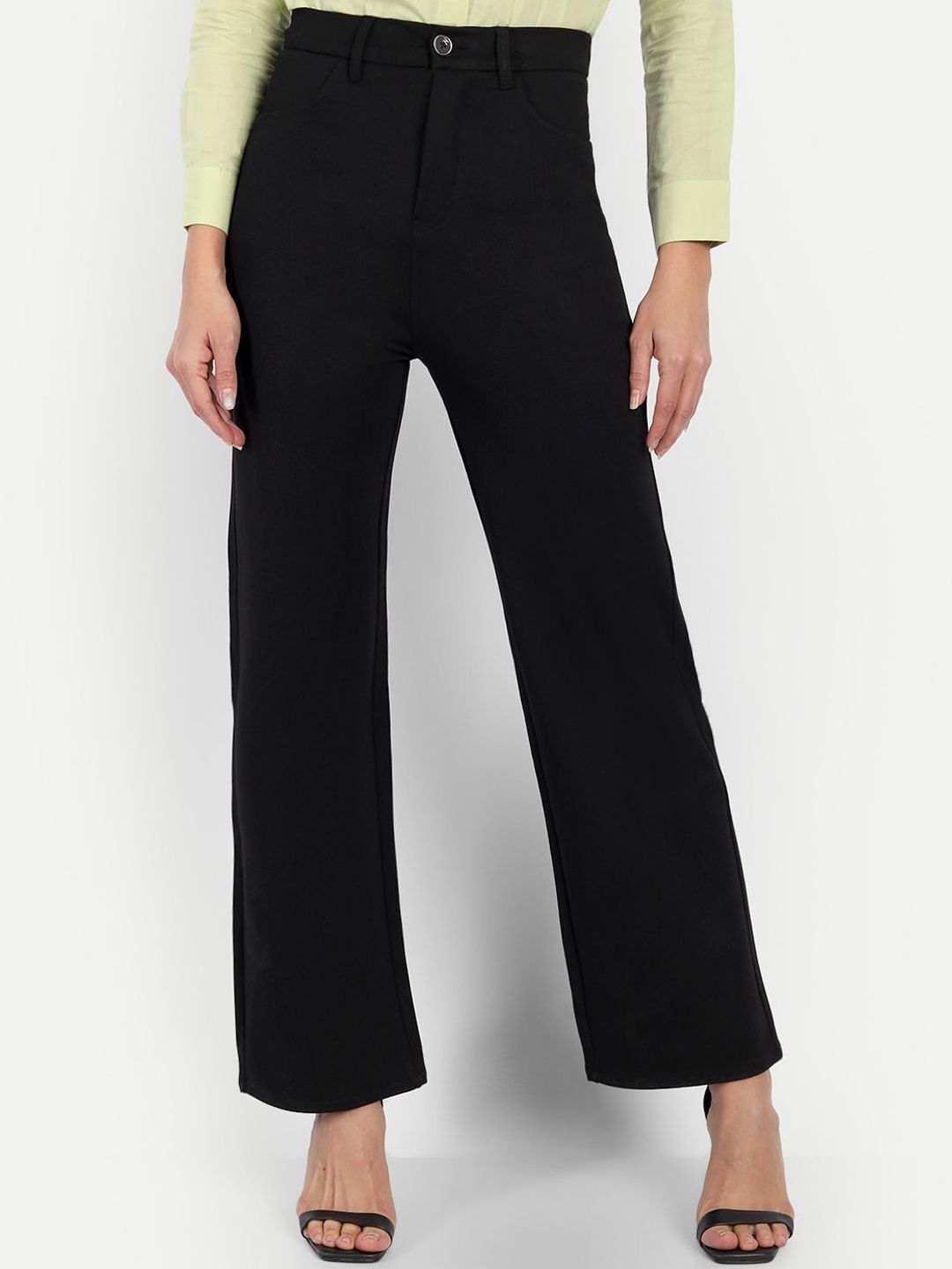 next one Women Straight Fit Black Lycra Blend Trousers-picture-33
