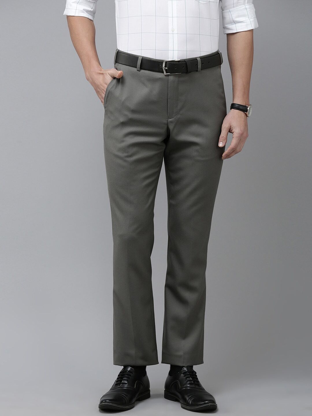 park avenue Men Regular Fit Grey Viscose Rayon Trousers-picture-12