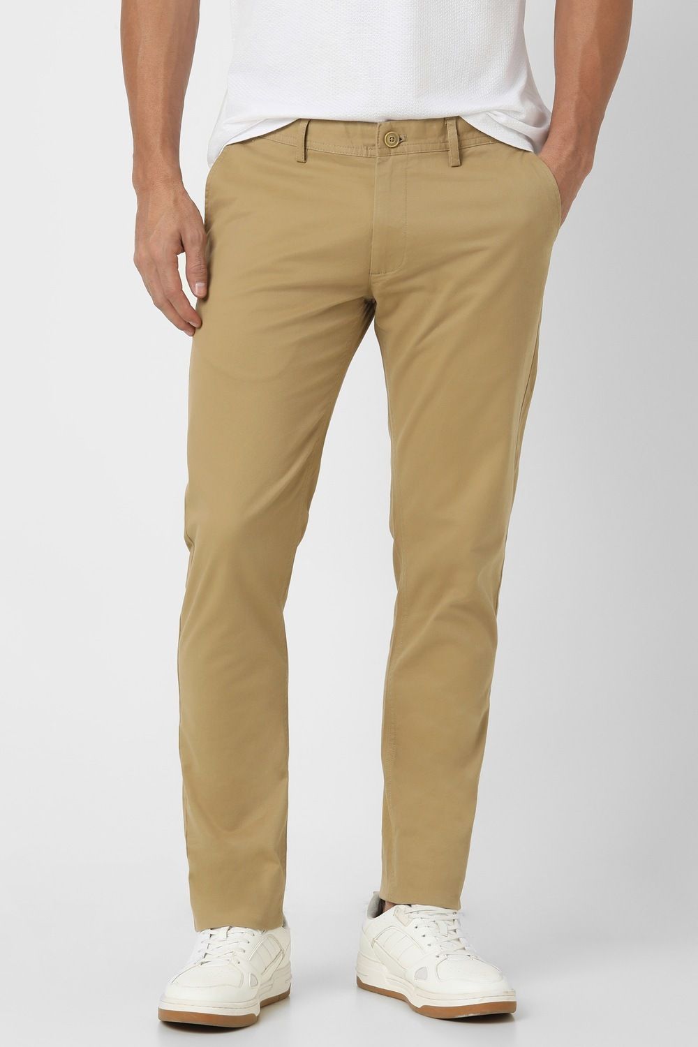 peter england Men Skinny Fit Khaki Cotton Blend Trousers-picture-23