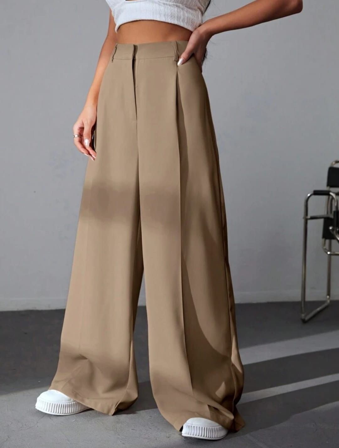 Women Regular Fit Beige Polyester Trousers-image-26