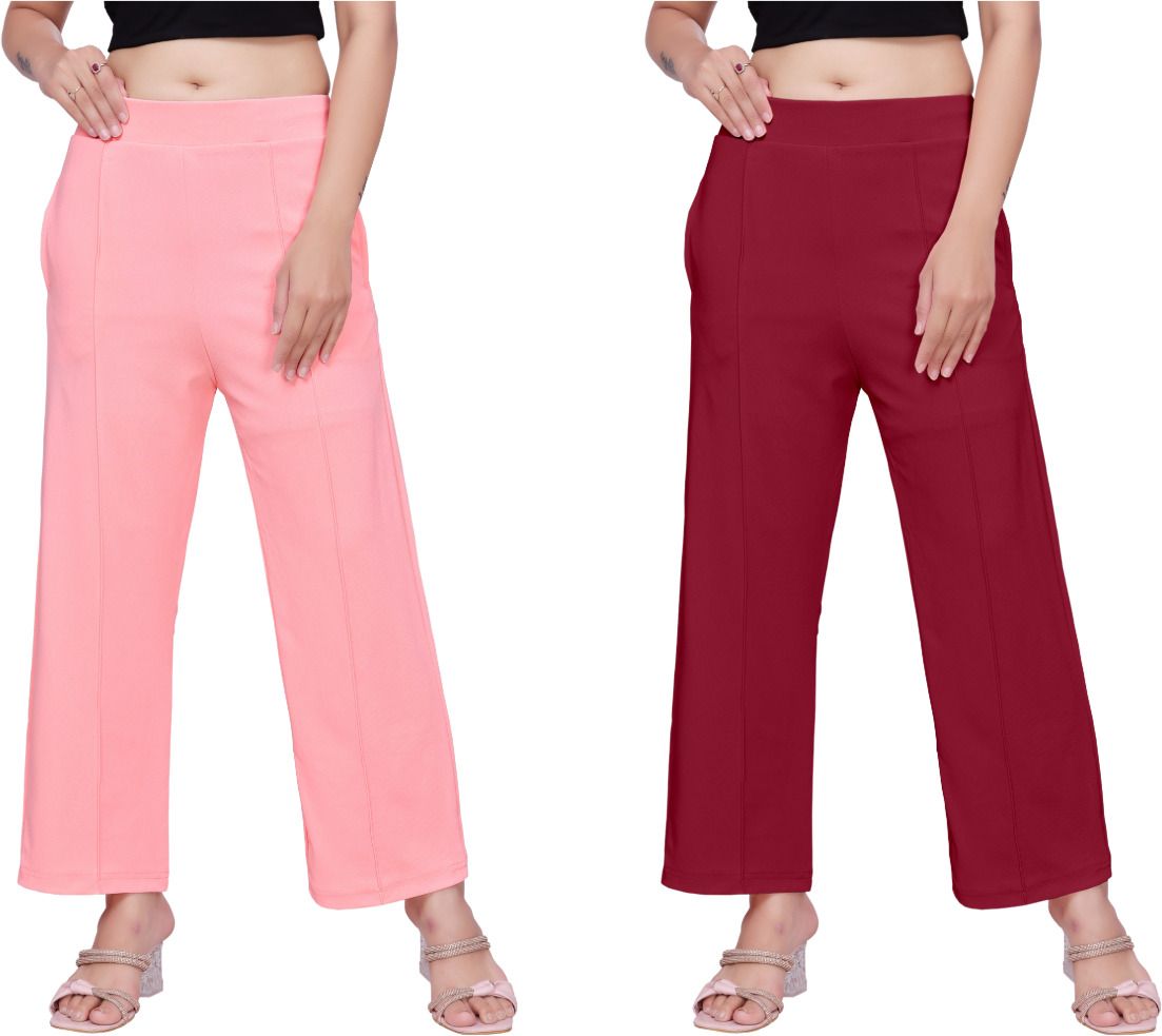 veiramen Pack of 2 Women Comfort Fit Multicolor Cotton Blend Trousers-picture-33