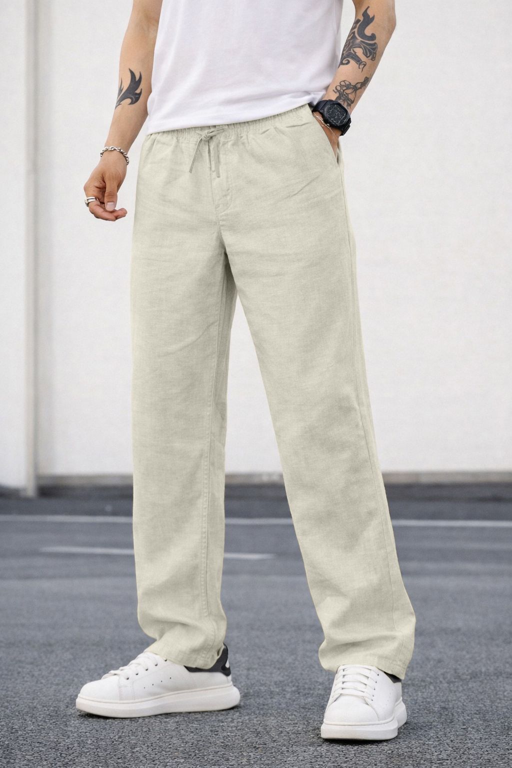 plus91 Men Relaxed Silver Linen Blend Trousers-picture-25