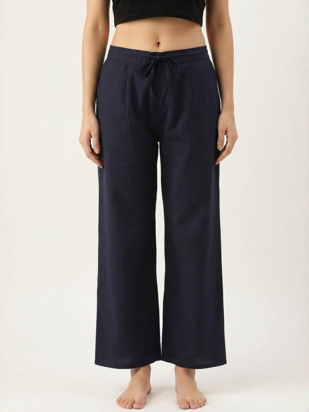 ashvastra Women Flared Dark Blue Cotton Blend Trousers-picture-30