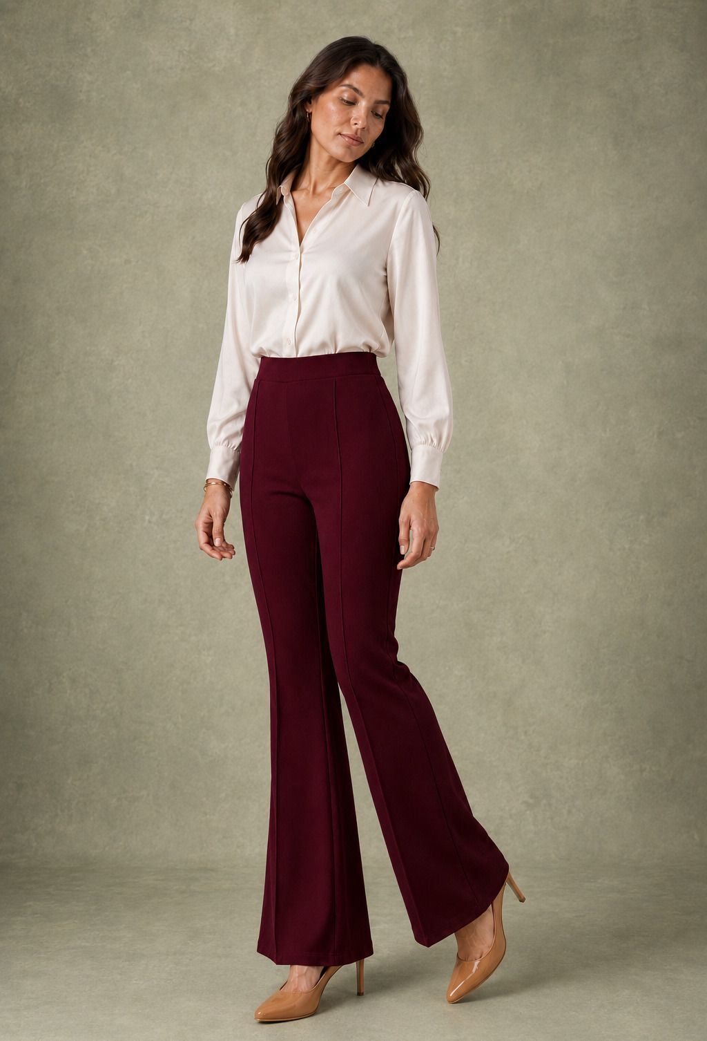 Women Regular Fit Multicolor, Maroon Lycra Blend Trousers-image-46