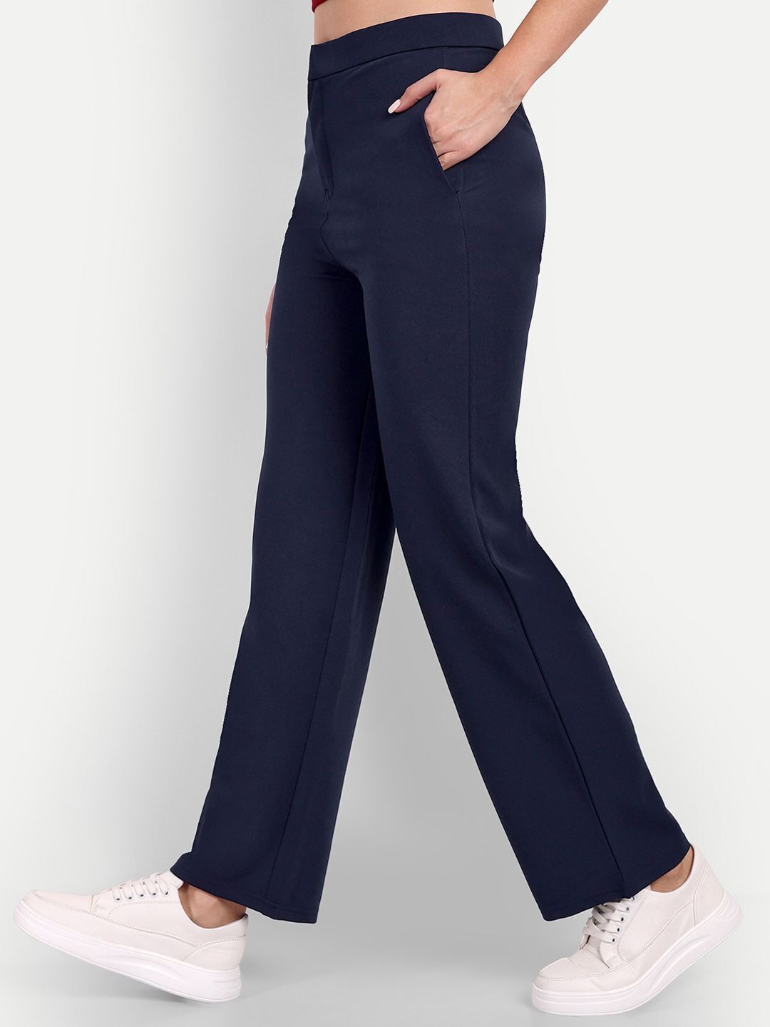 broadstar Women Straight Fit Blue Polyester Trousers-picture-2