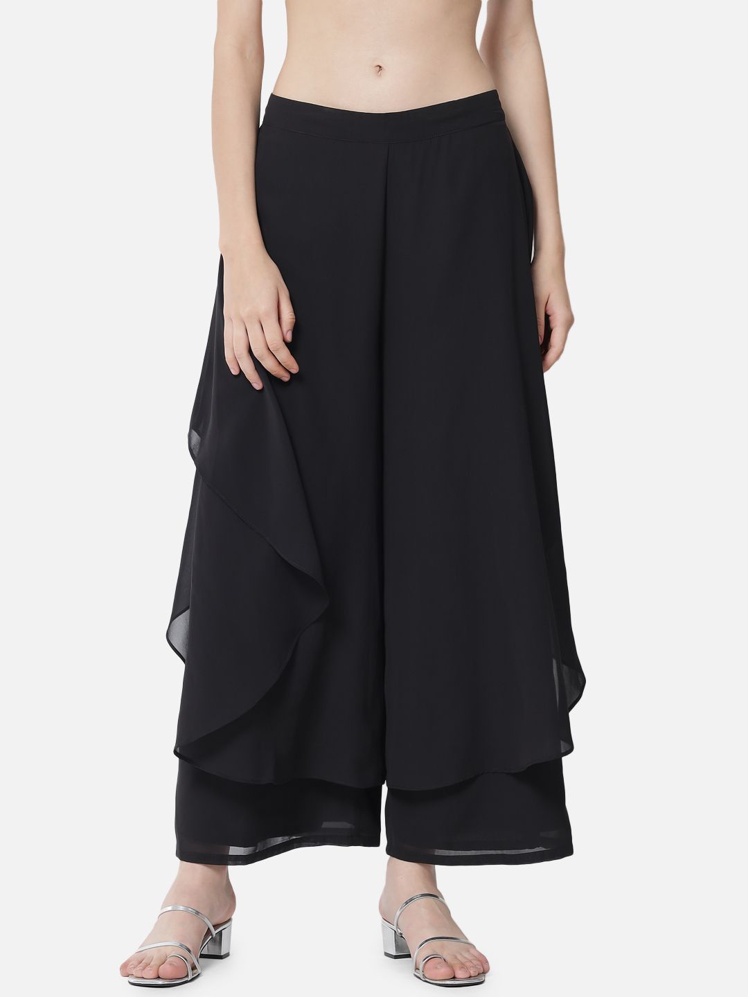 otira Women Flared Black Georgette Trousers-picture-7