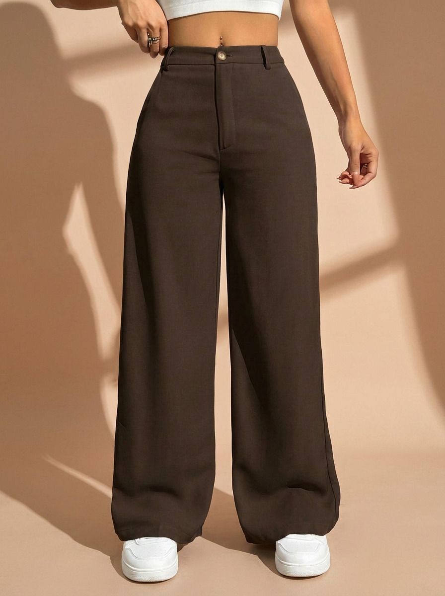 Women Regular Fit Khaki Cotton Blend Trousers-image-8