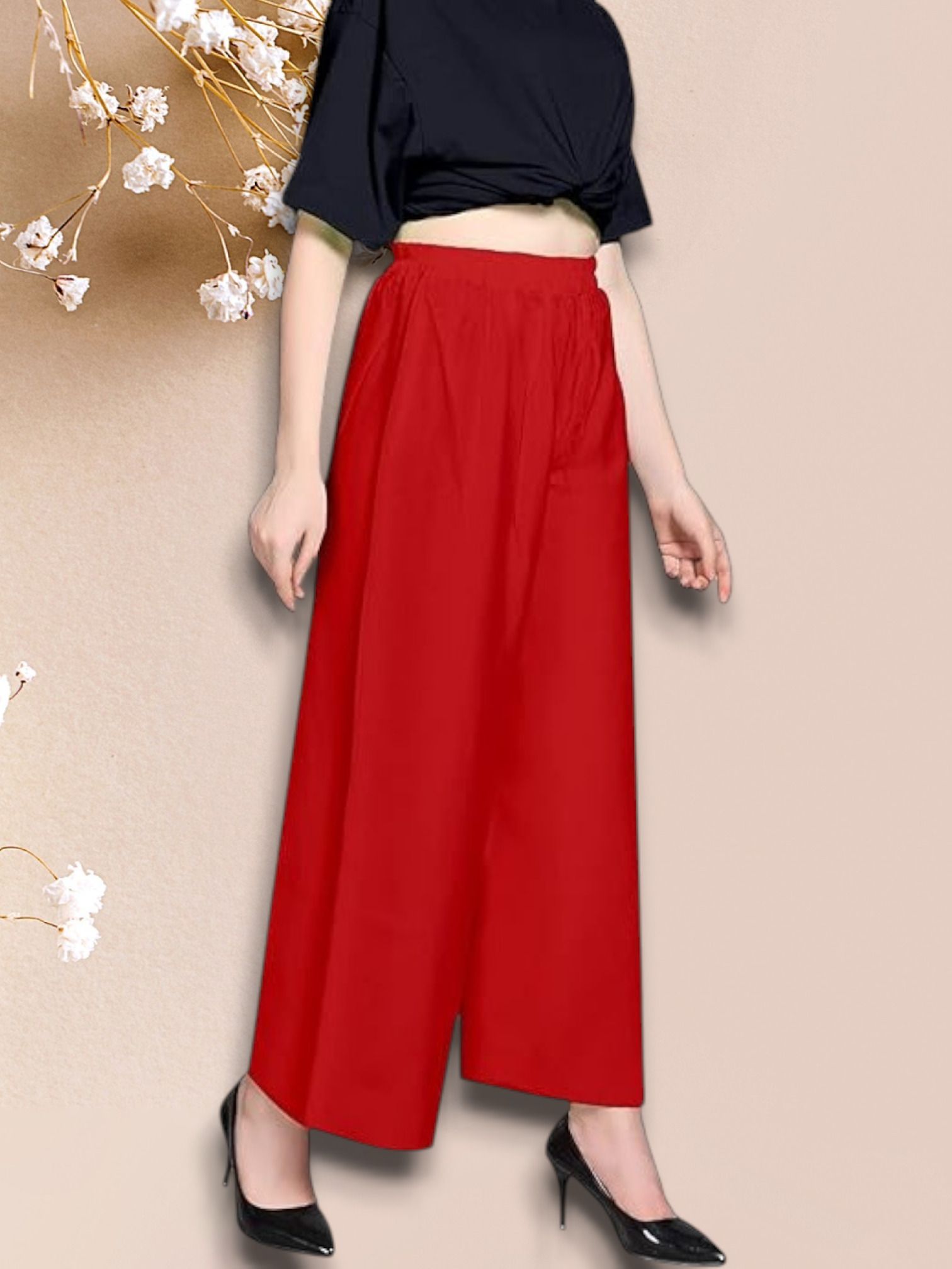 acd Women Comfort Fit Red Viscose Rayon Trousers-picture-34