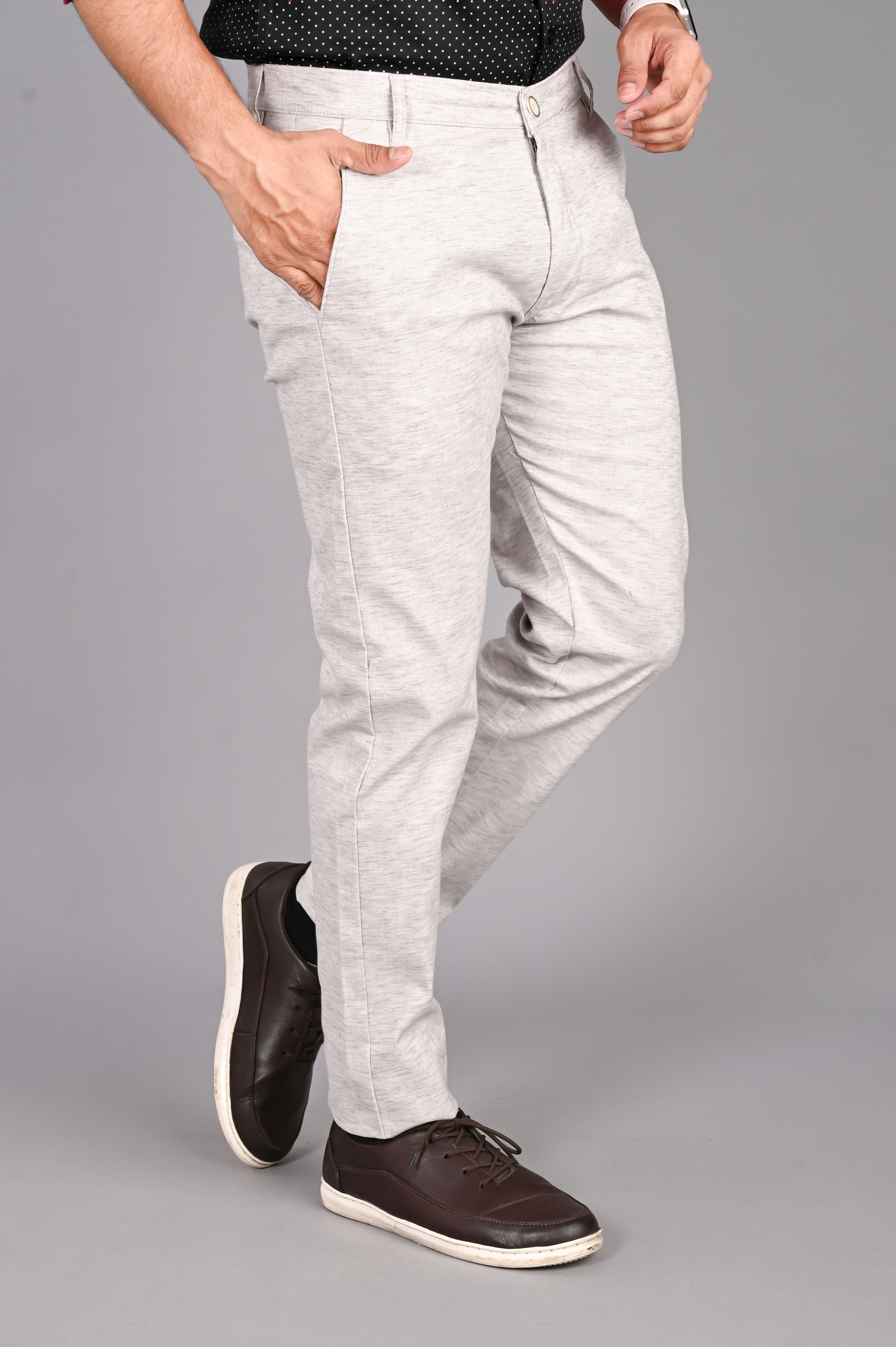 fubar Men Slim Fit White Cotton Blend Trousers-picture-20