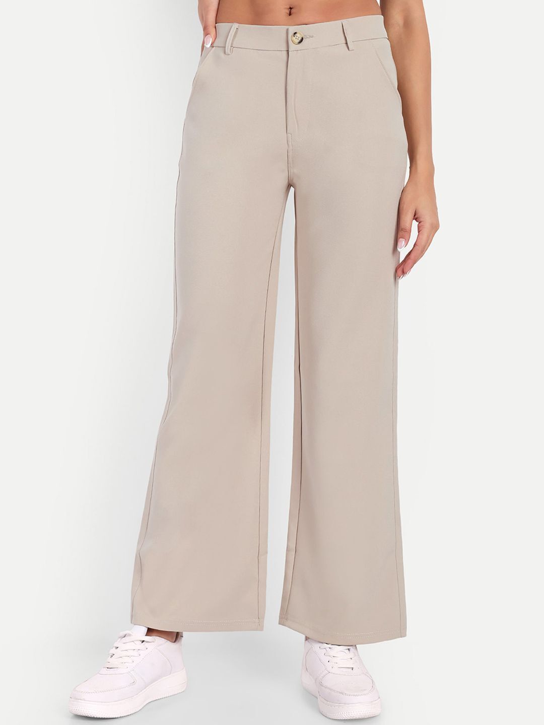 Women Loose Fit Beige Cotton Blend Trousers-image-35