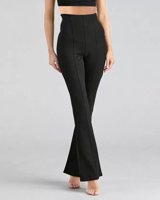 Women Relaxed Black Cotton Blend Trousers