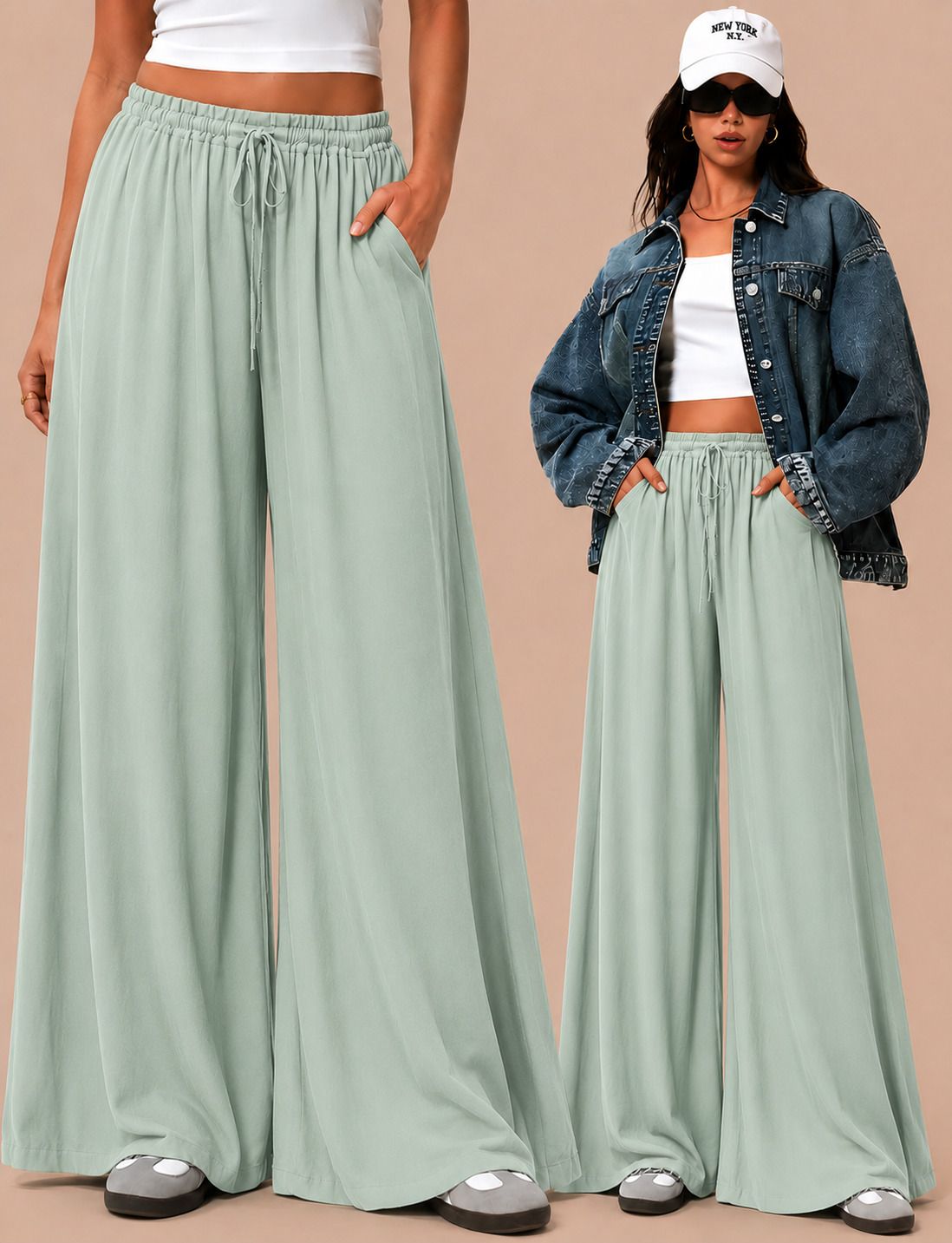 metronaut Relaxed Women Light Green Polyester Trousers-picture-28
