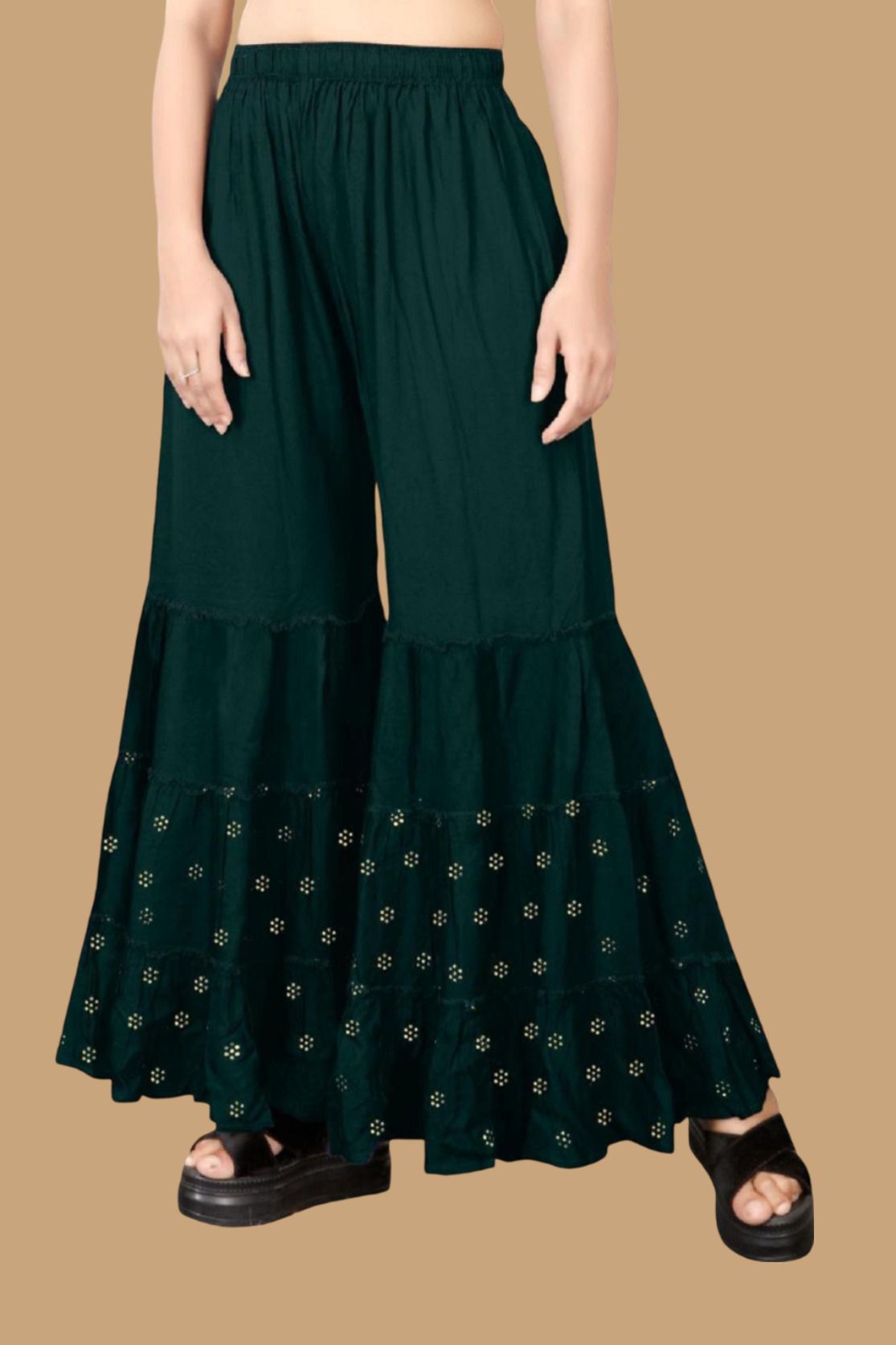kalavrund creation Women Relaxed Dark Green Viscose Rayon Trousers-picture-27