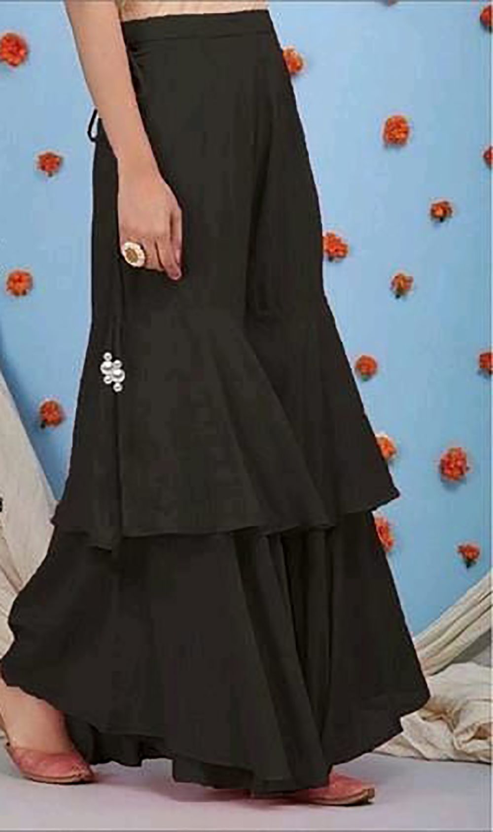 outerwear Women Regular Fit Black Silk Blend Trousers-picture-28