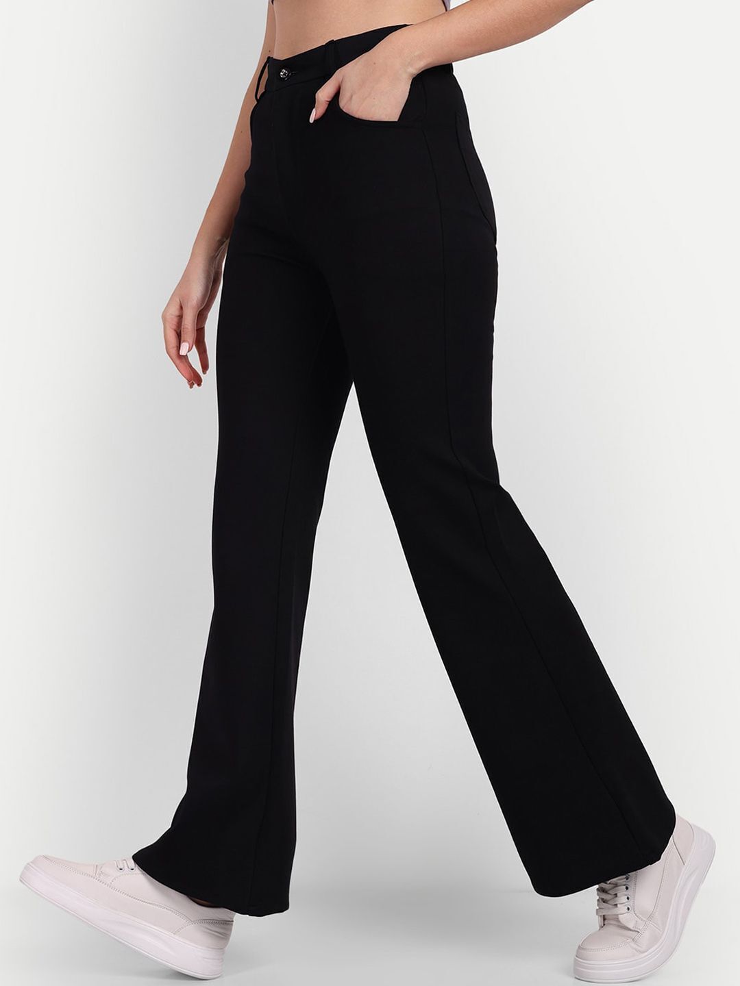 broadstar Women Flared Black Lycra Blend Trousers-picture-32