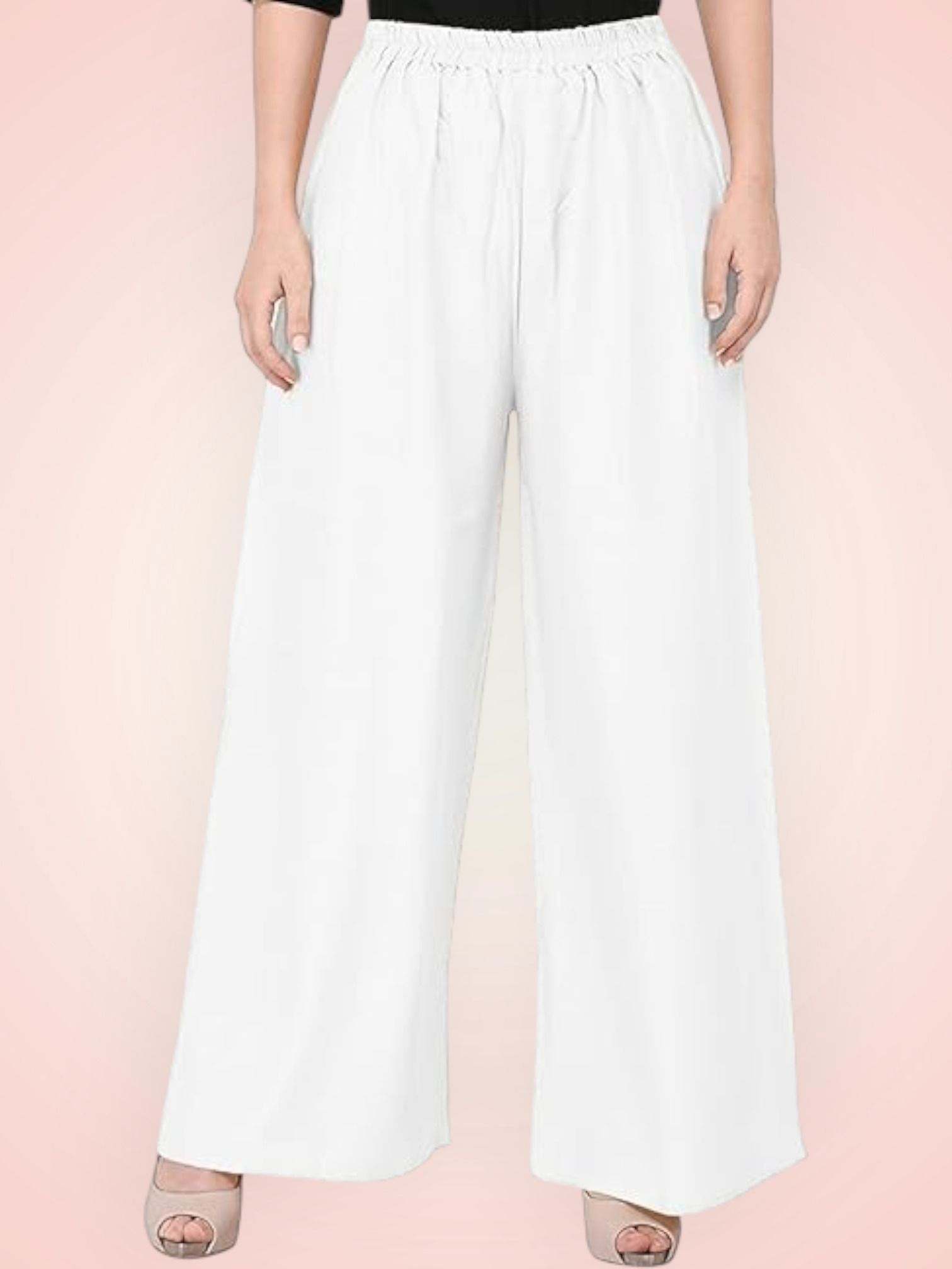 acd Women Comfort Fit White Viscose Rayon Trousers-picture-2
