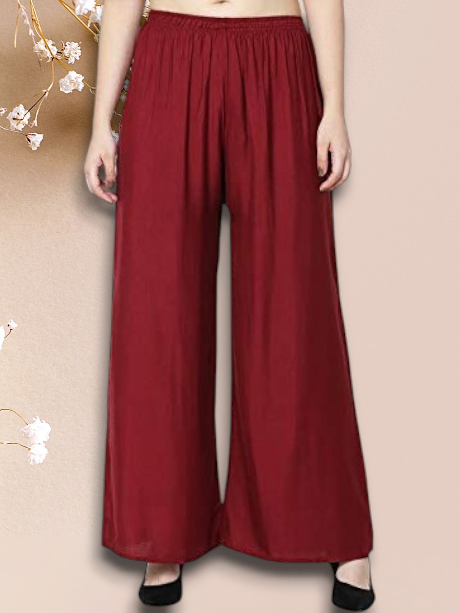 acd Women Comfort Fit Maroon Viscose Rayon Trousers-picture-1