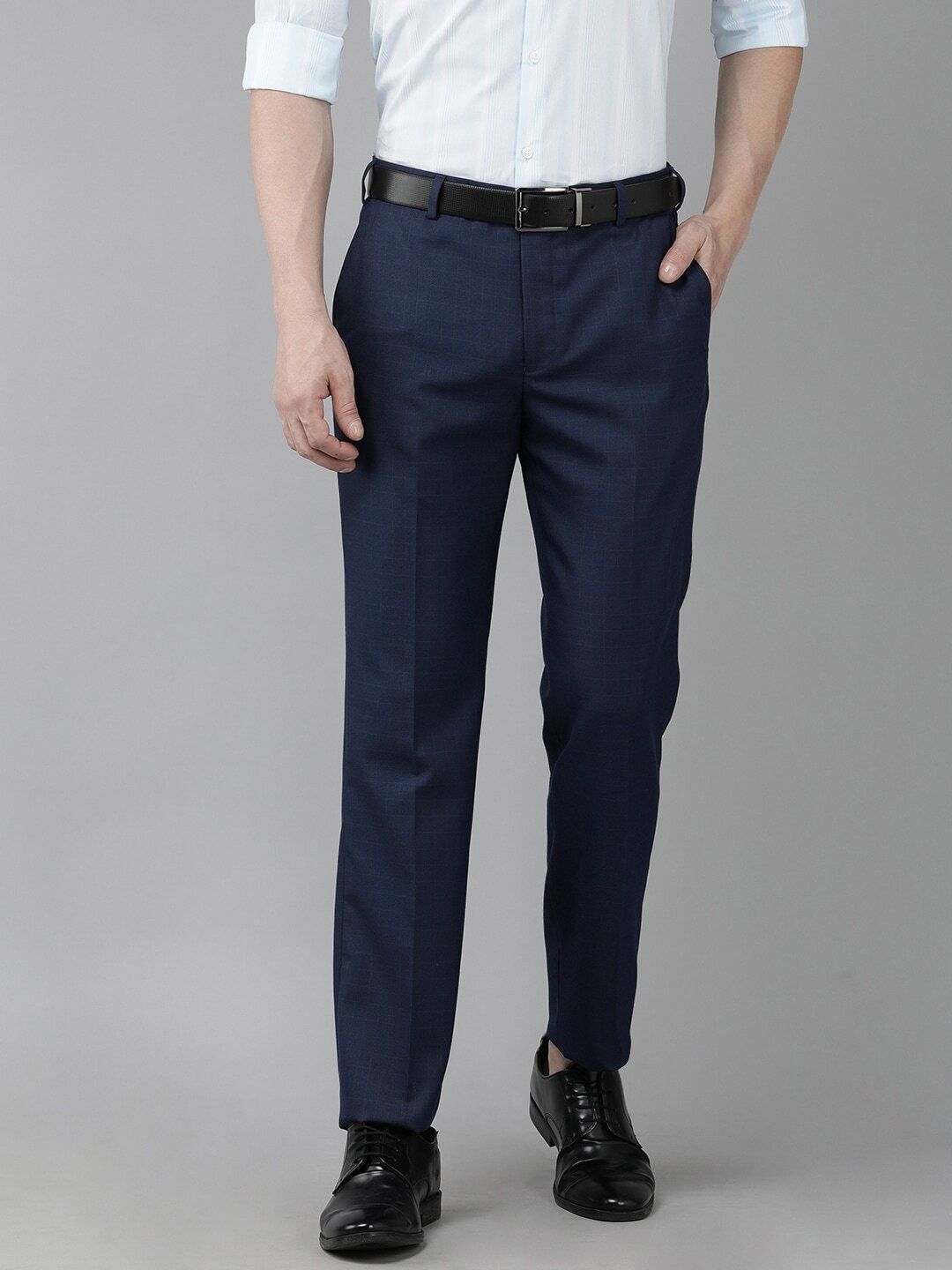 park avenue Men Slim Fit Blue Polyester Trousers-picture-12