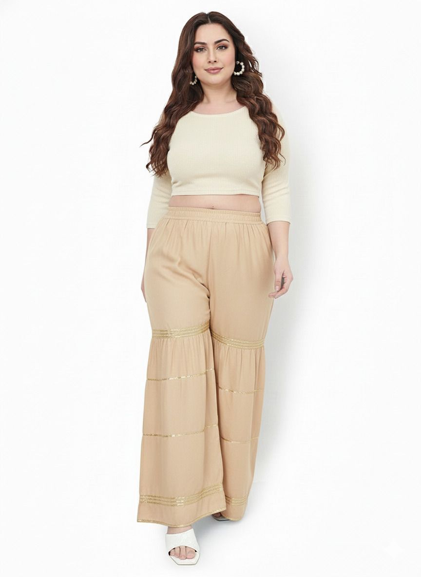 hoc Women Relaxed Beige Cotton Blend Trousers-picture-44