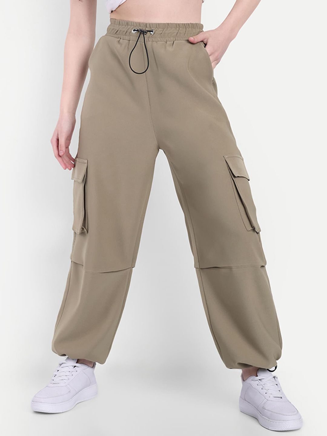 Women Regular Fit Beige Lycra Blend Trousers-image-23