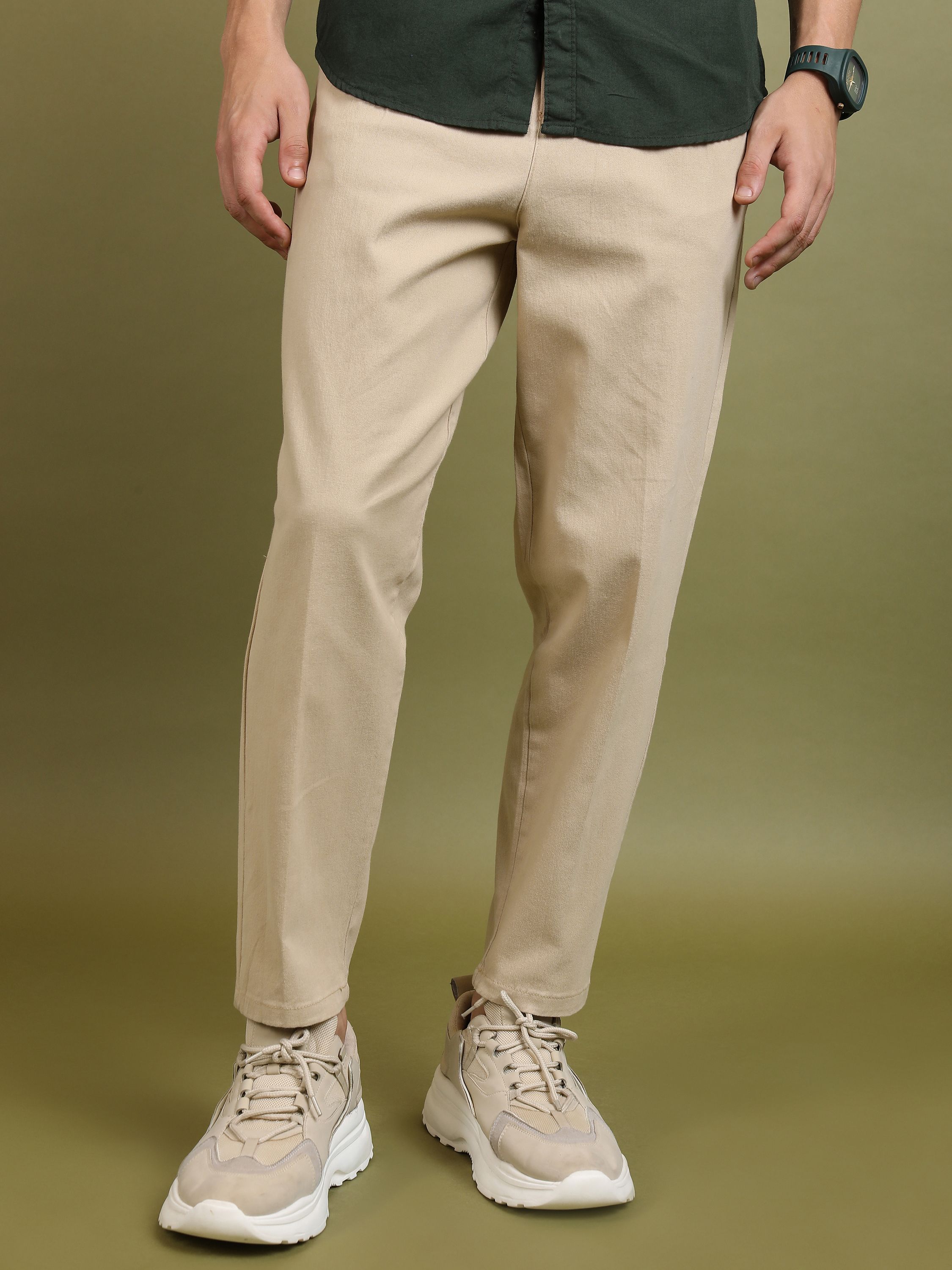highlander Men Regular Fit Beige Cotton Blend Trousers-picture-20