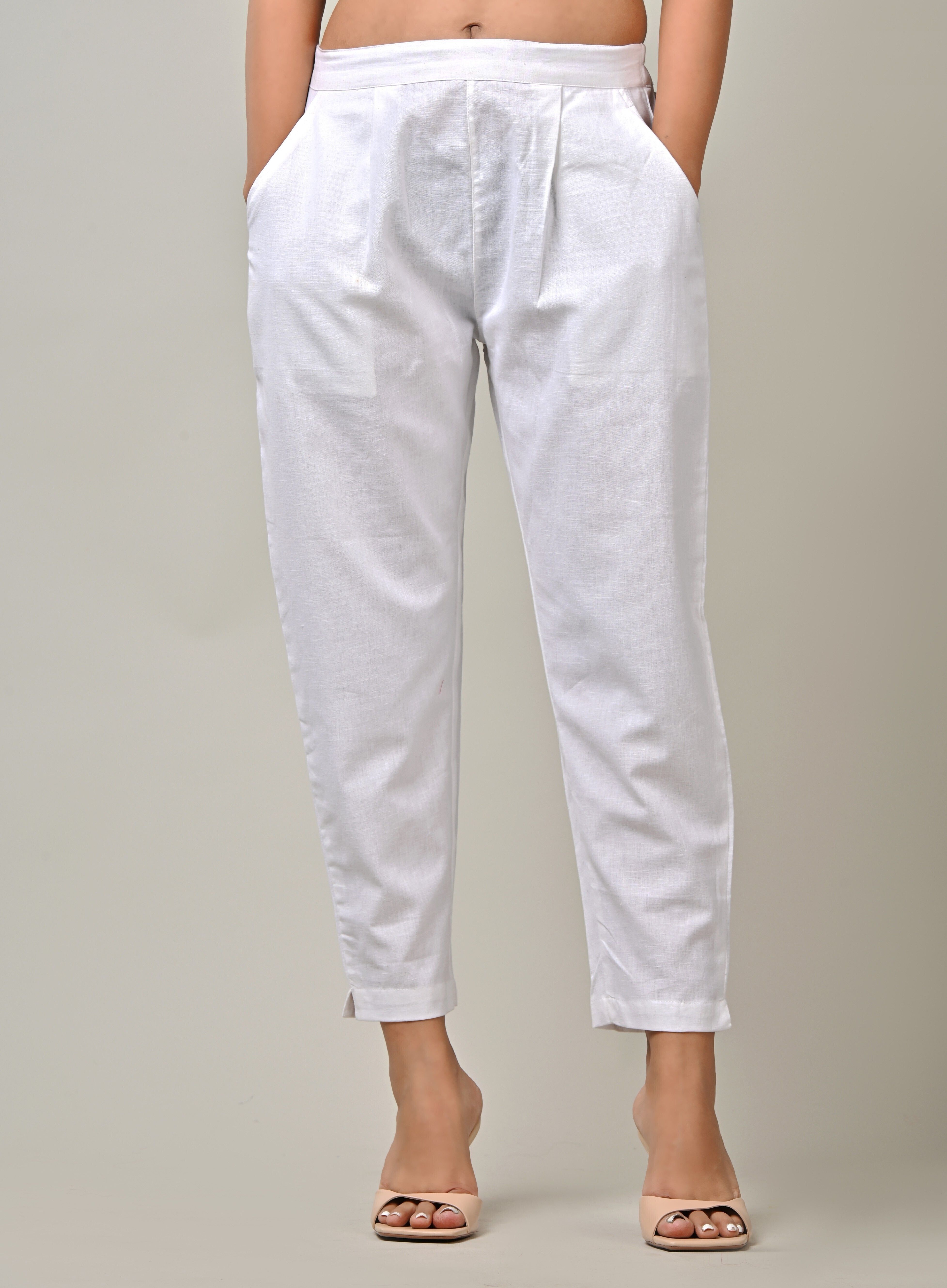 rakshita fashions Women Regular Fit White Pure Cotton Trousers-picture-25