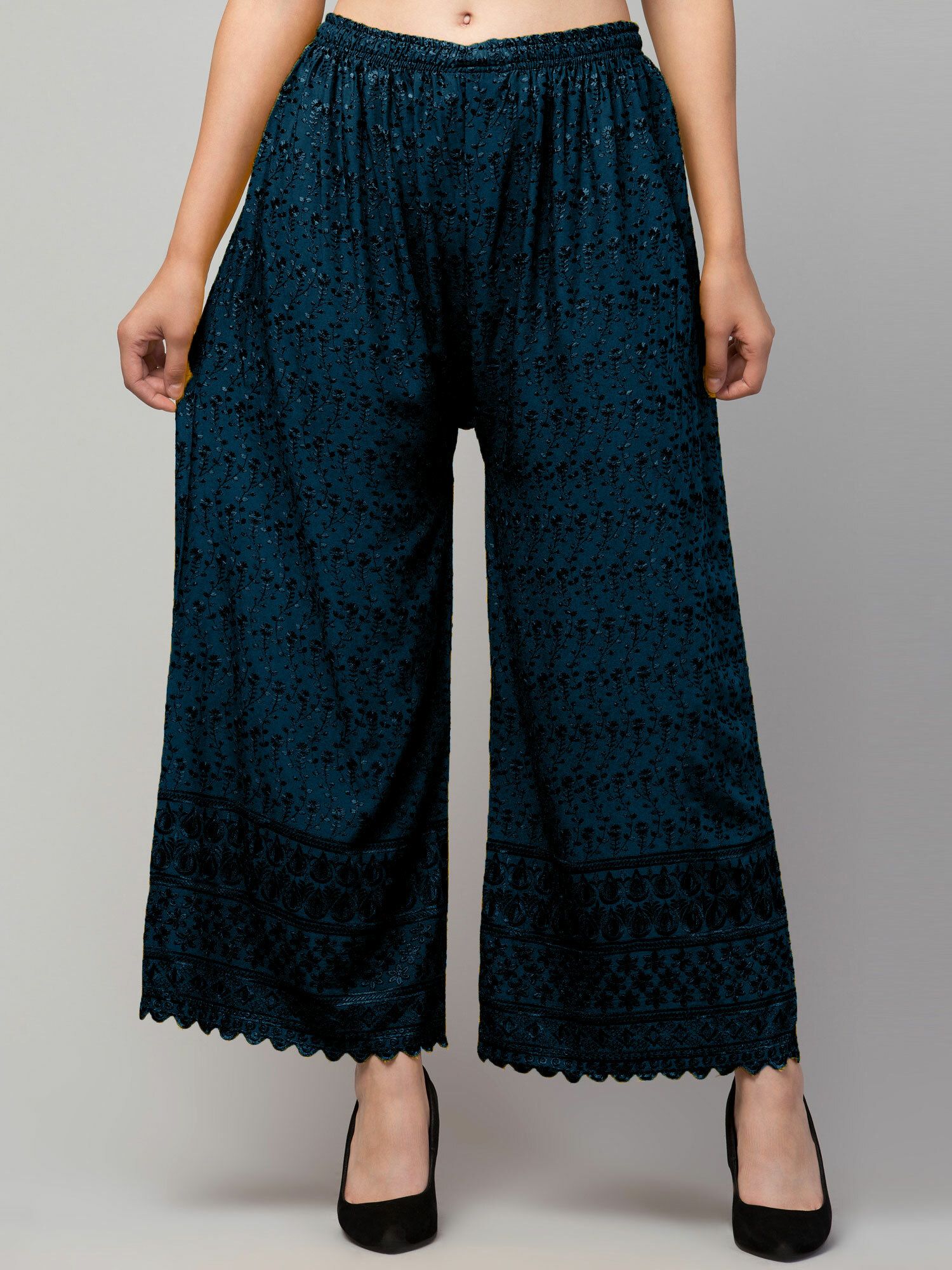 Women Relaxed Dark Blue Viscose Rayon Trousers-image-49