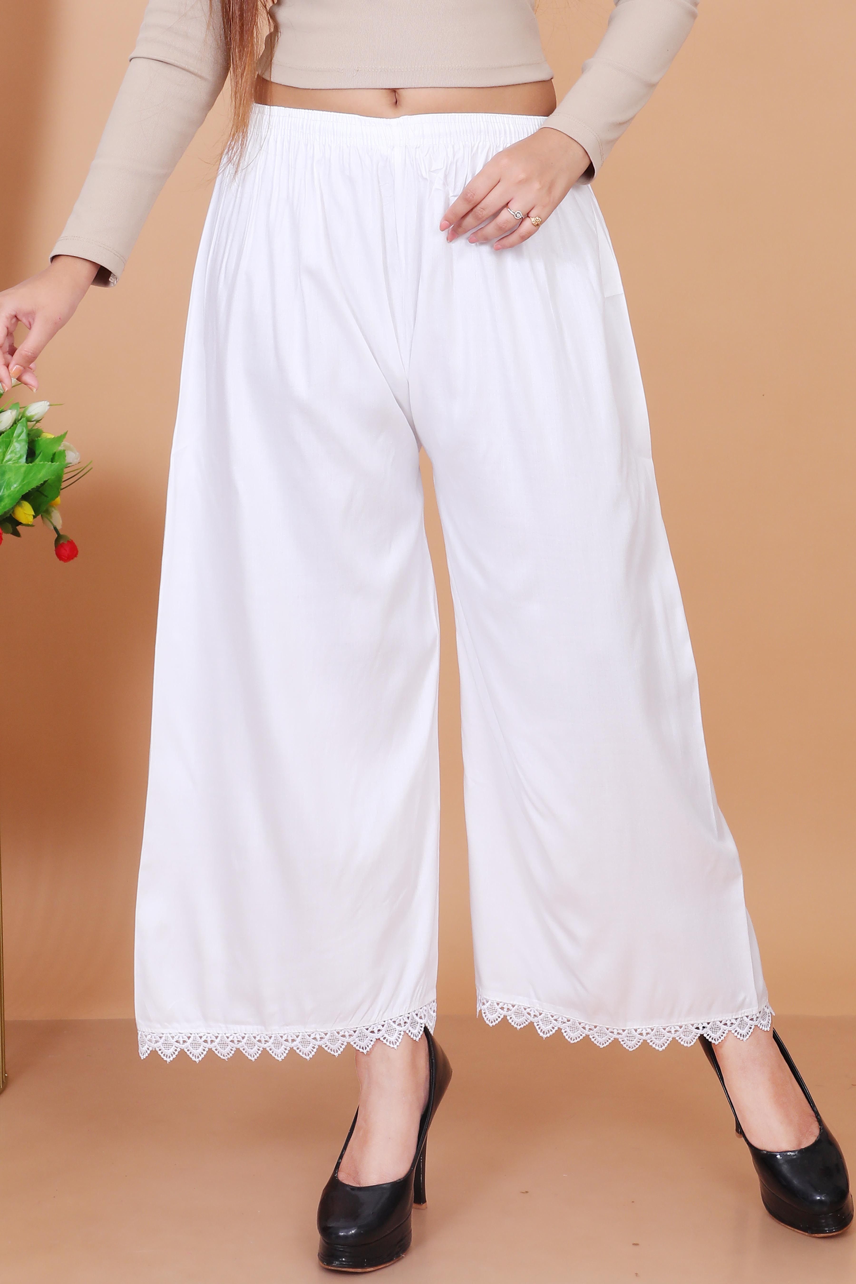 Women Loose Fit White Cotton Blend Trousers-image-38