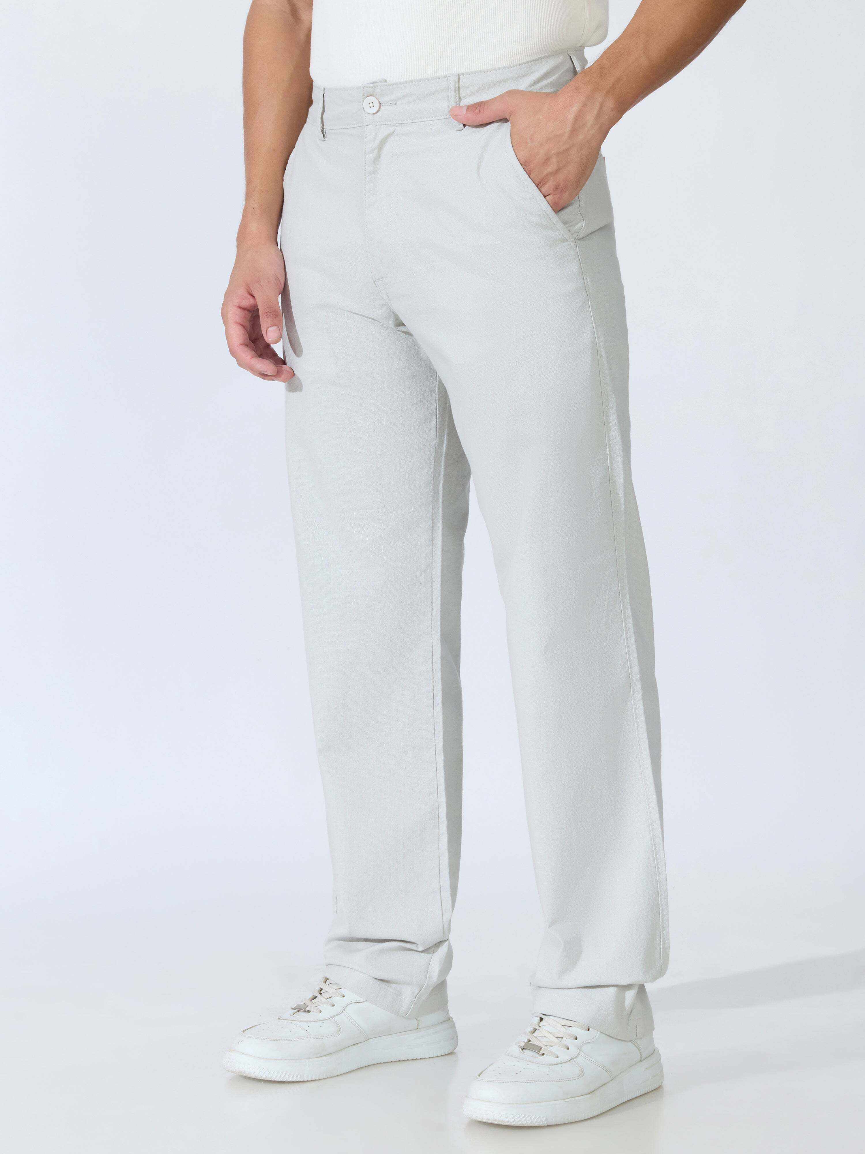 espanshe Men Comfort Fit Grey Cotton Blend Trousers-picture-13