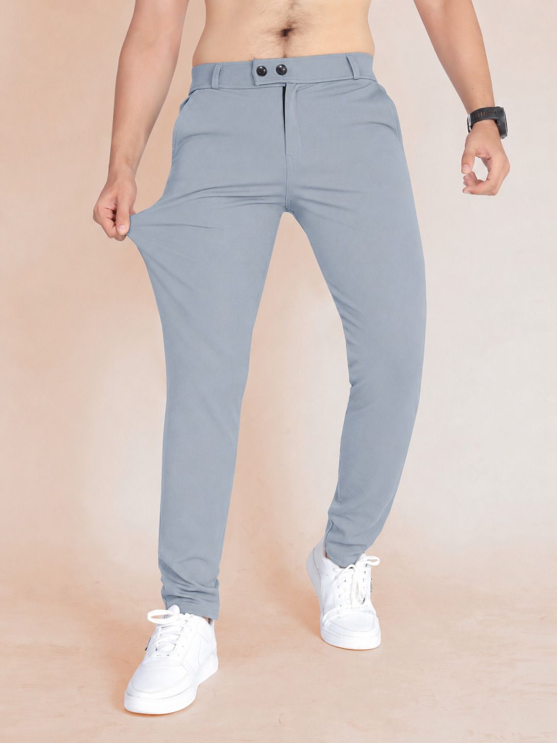 combraided Men Slim Fit Silver Cotton Blend Trousers-picture-33