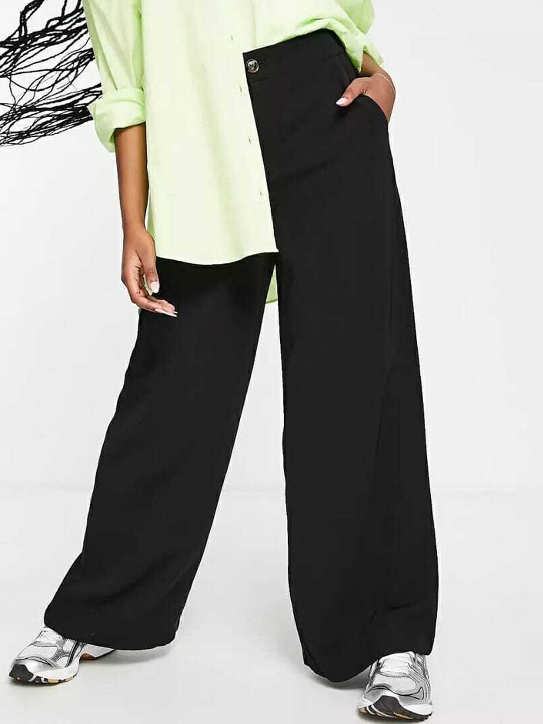 broadstar Women Loose Fit Black Lycra Blend Trousers-picture-1