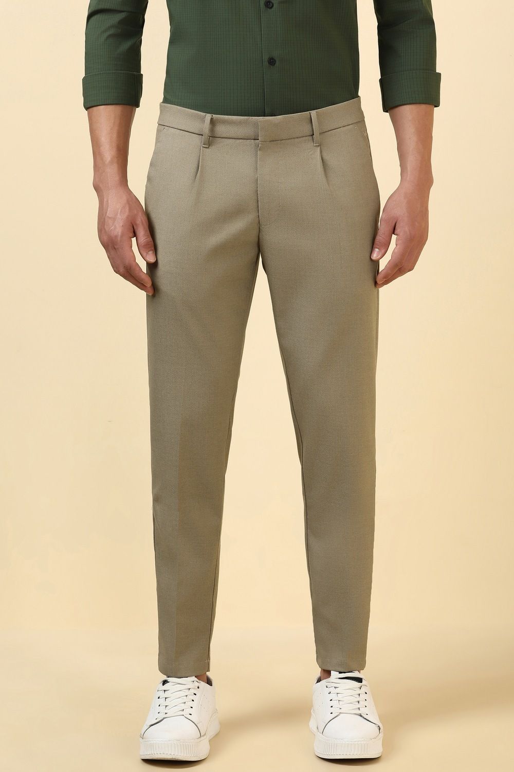 allen solly Men Regular Fit Beige Polyester Trousers-picture-10