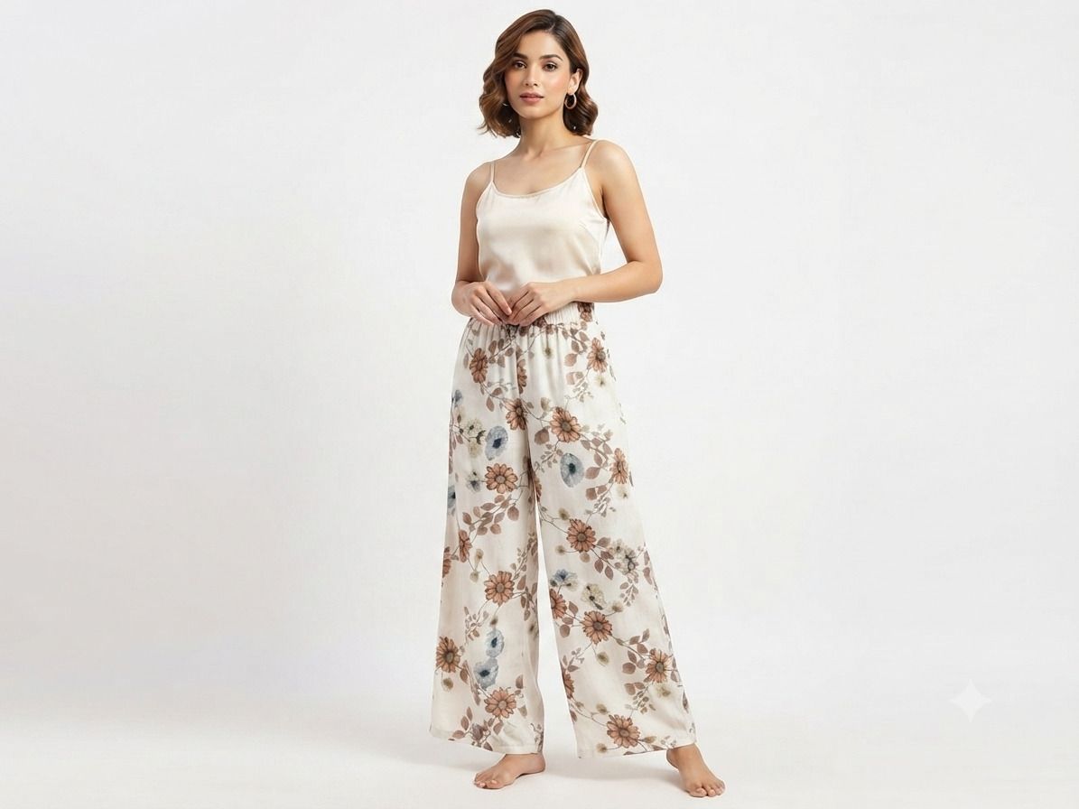 ssbcollection Women Loose Fit Cream Cotton Silk Trousers-picture-34