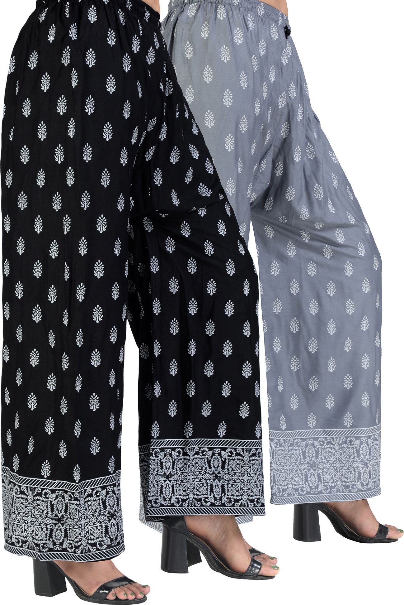 4k fashion Pack of 2 Women Relaxed Black, Grey Viscose Rayon Trousers-picture-28