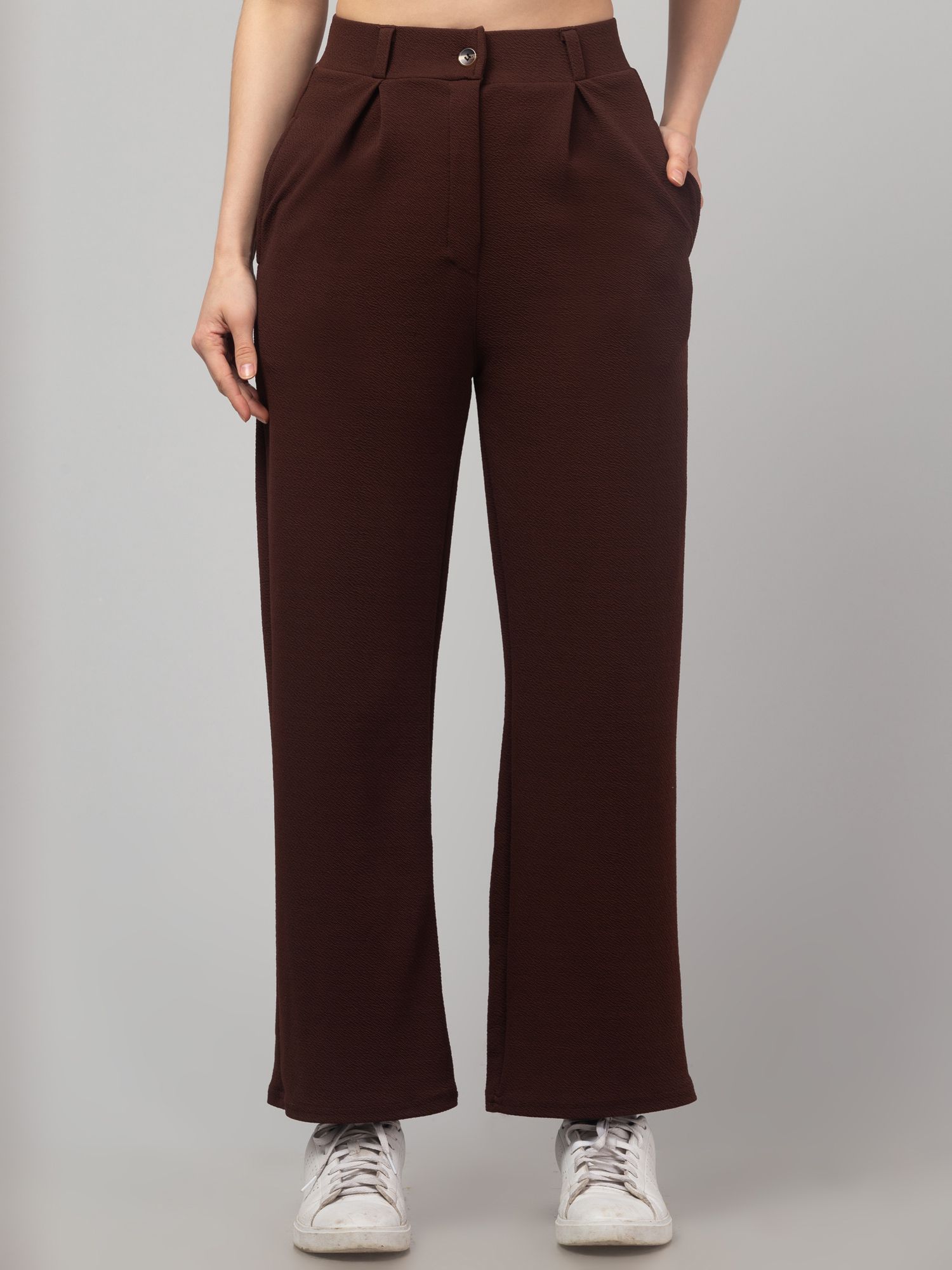 famiss fashion Women Flared Brown Viscose Rayon Trousers-picture-20