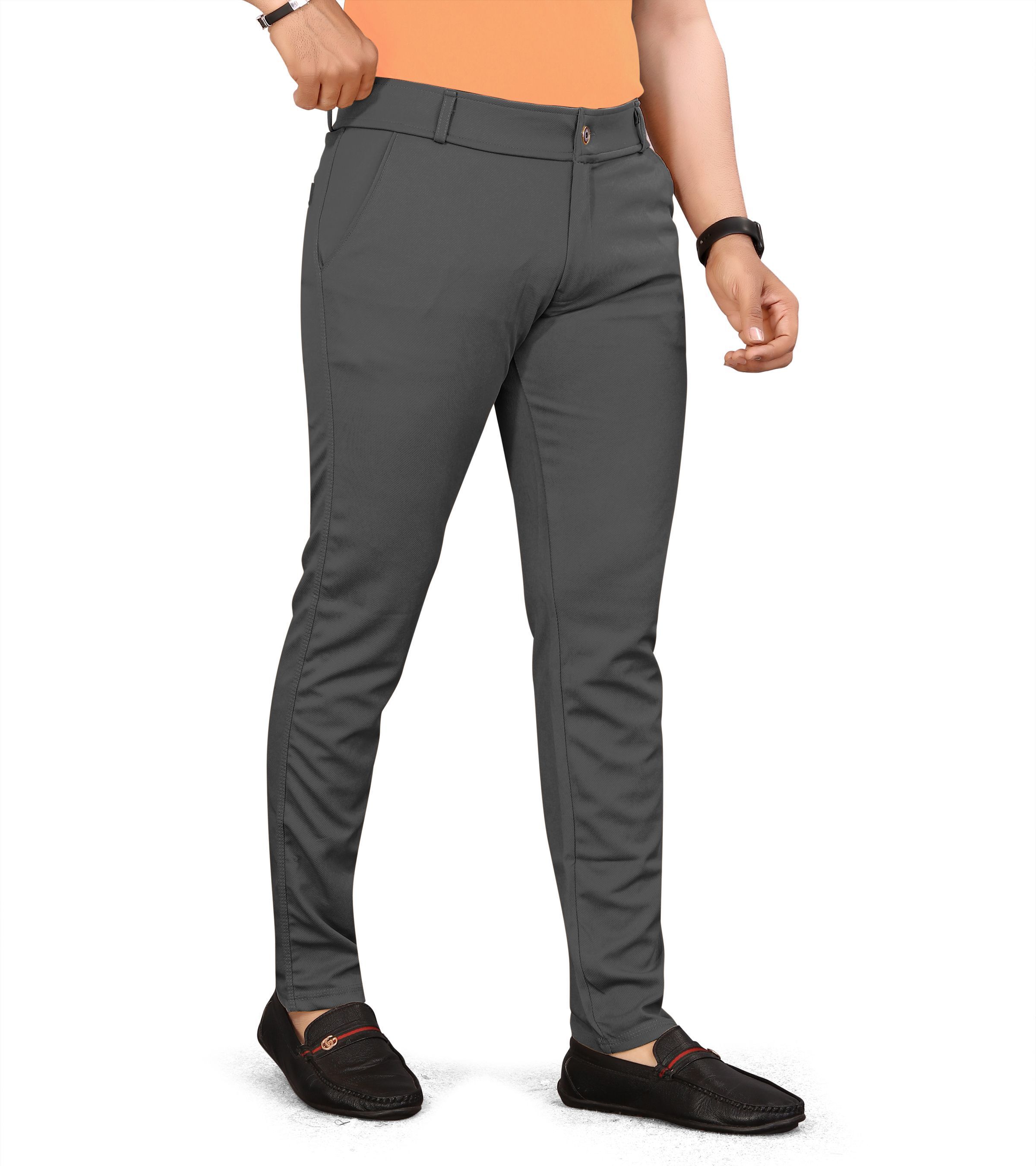 bidatsh trend Men Regular Fit Grey Lycra Blend Trousers-picture-31