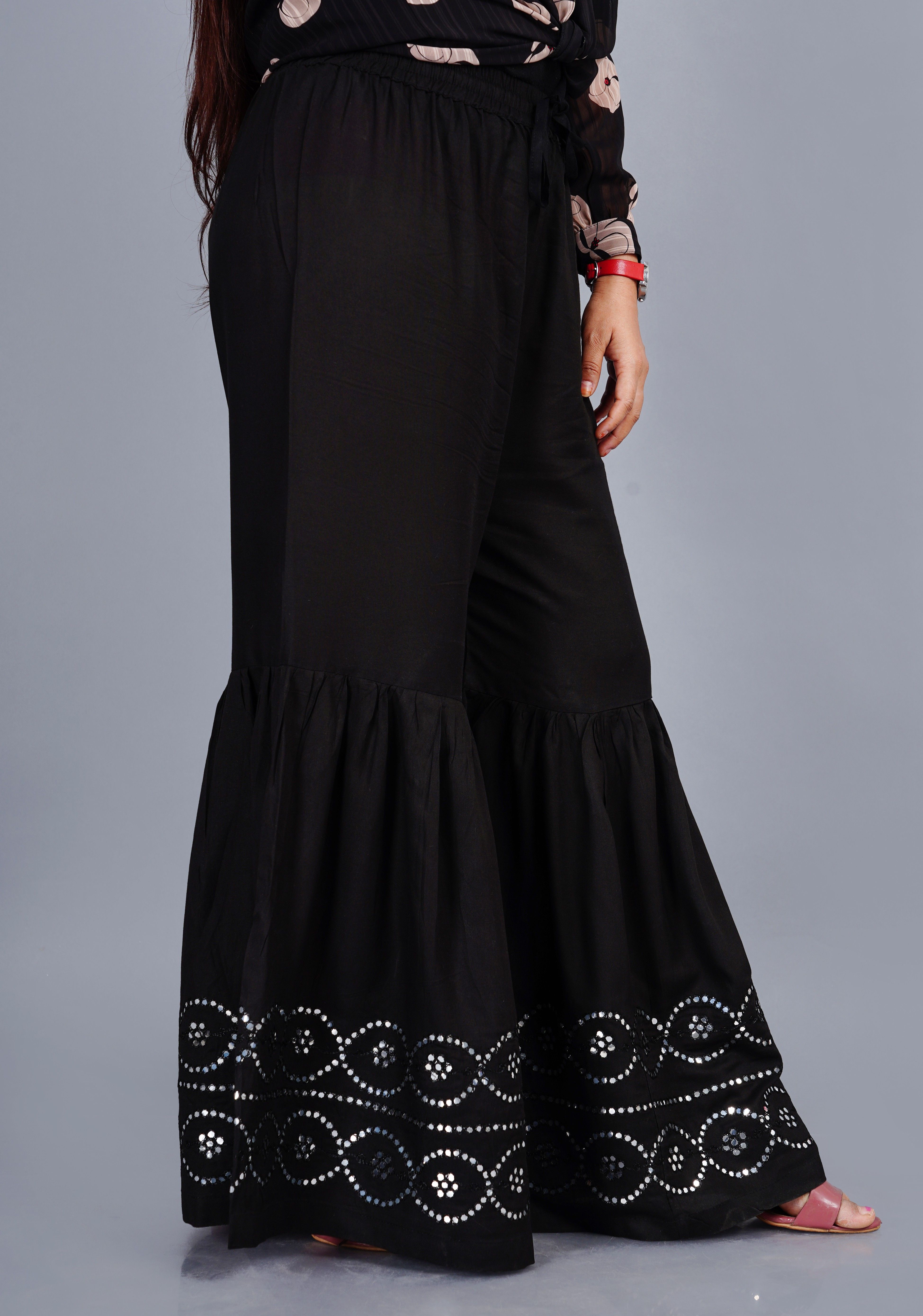 cango Women Flared Black Viscose Rayon Trousers-picture-40