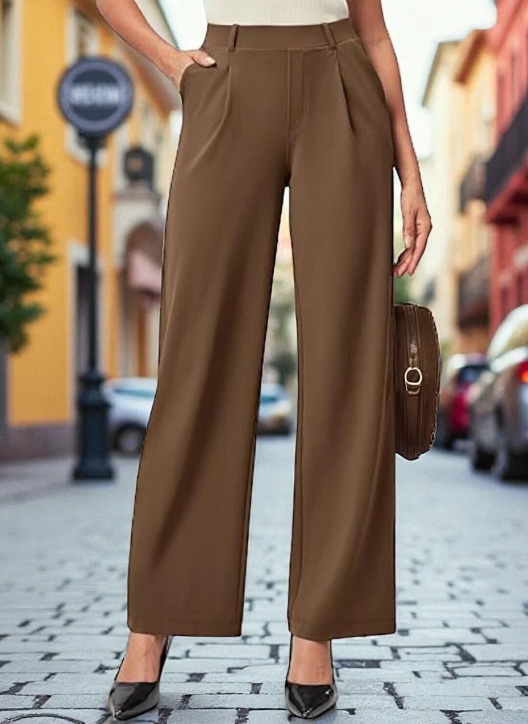 sqew Women Loose Fit Brown Lycra Blend Trousers-picture-33