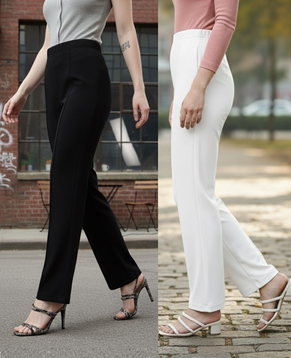 Pack of 2 Women Regular Fit Black, White Viscose Rayon Trousers-image-49