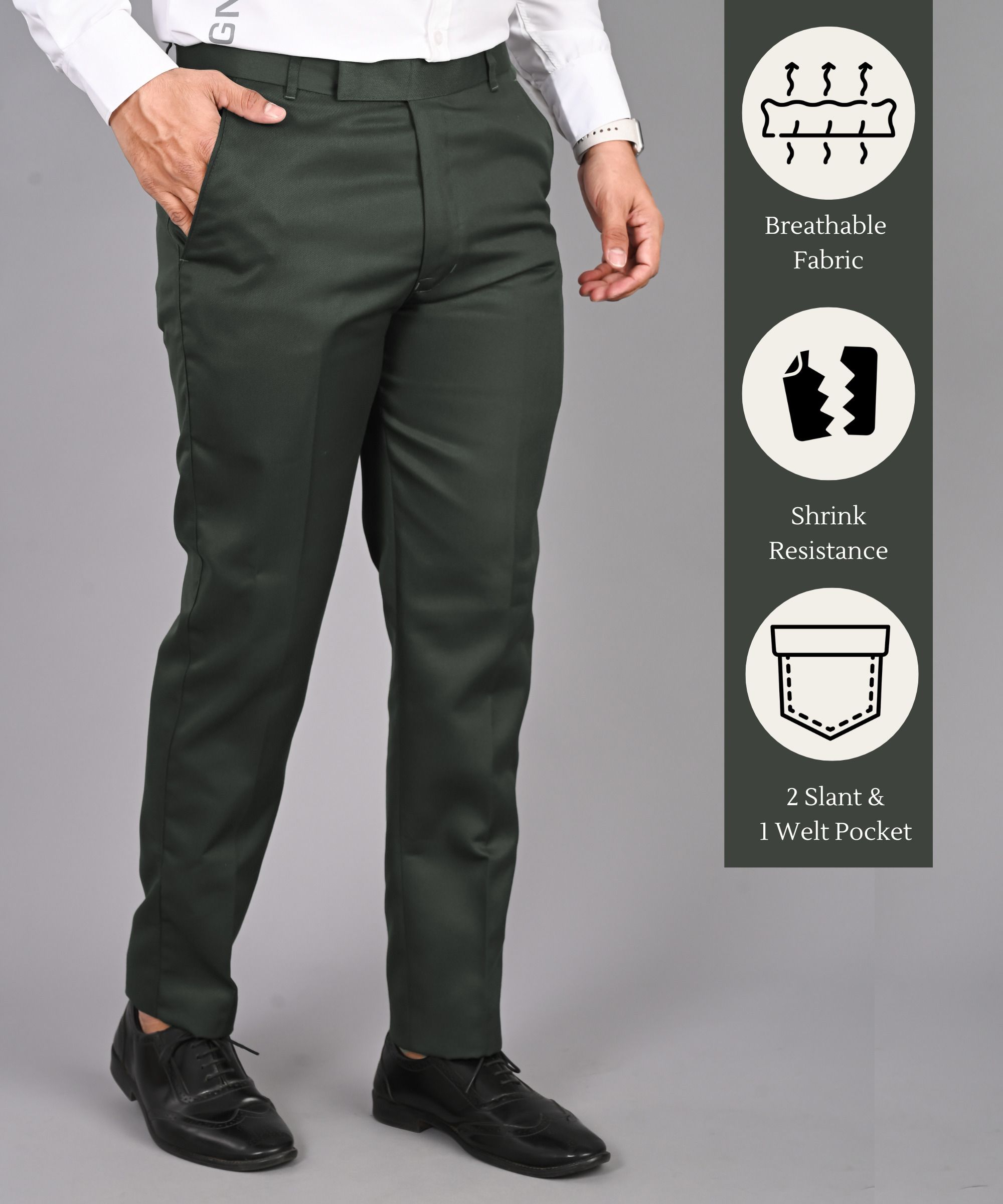 streetvibes Men Regular Fit Green Cotton Blend Trousers-picture-18
