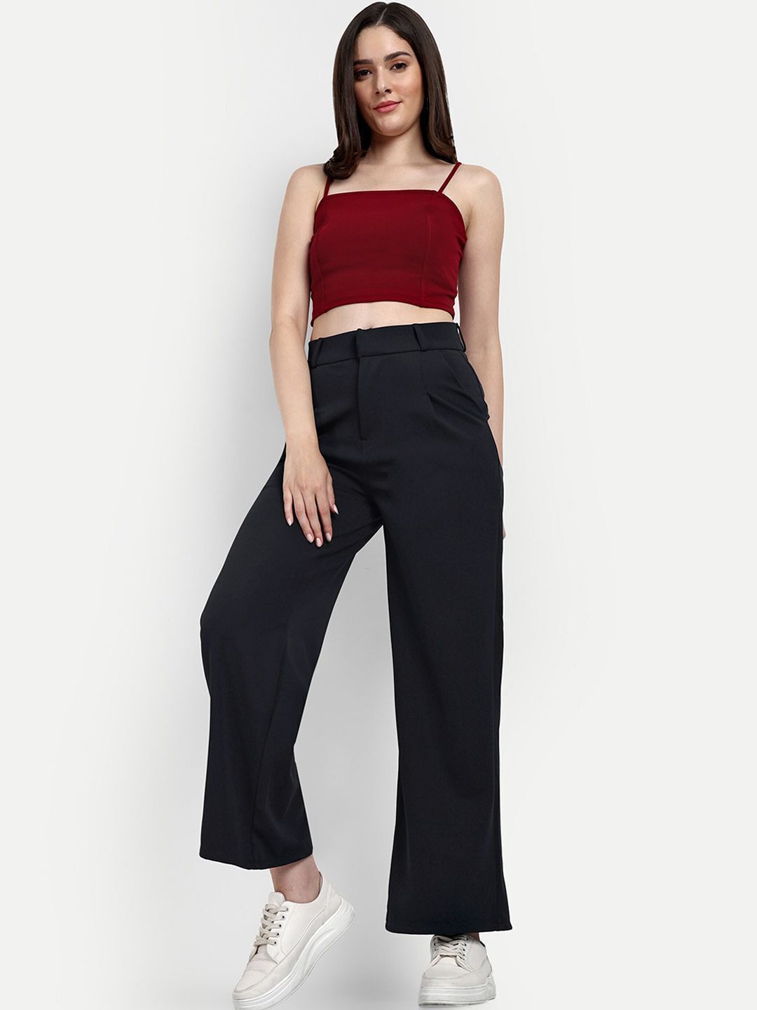 Women Loose Fit Blue Cotton Blend Trousers-image-41