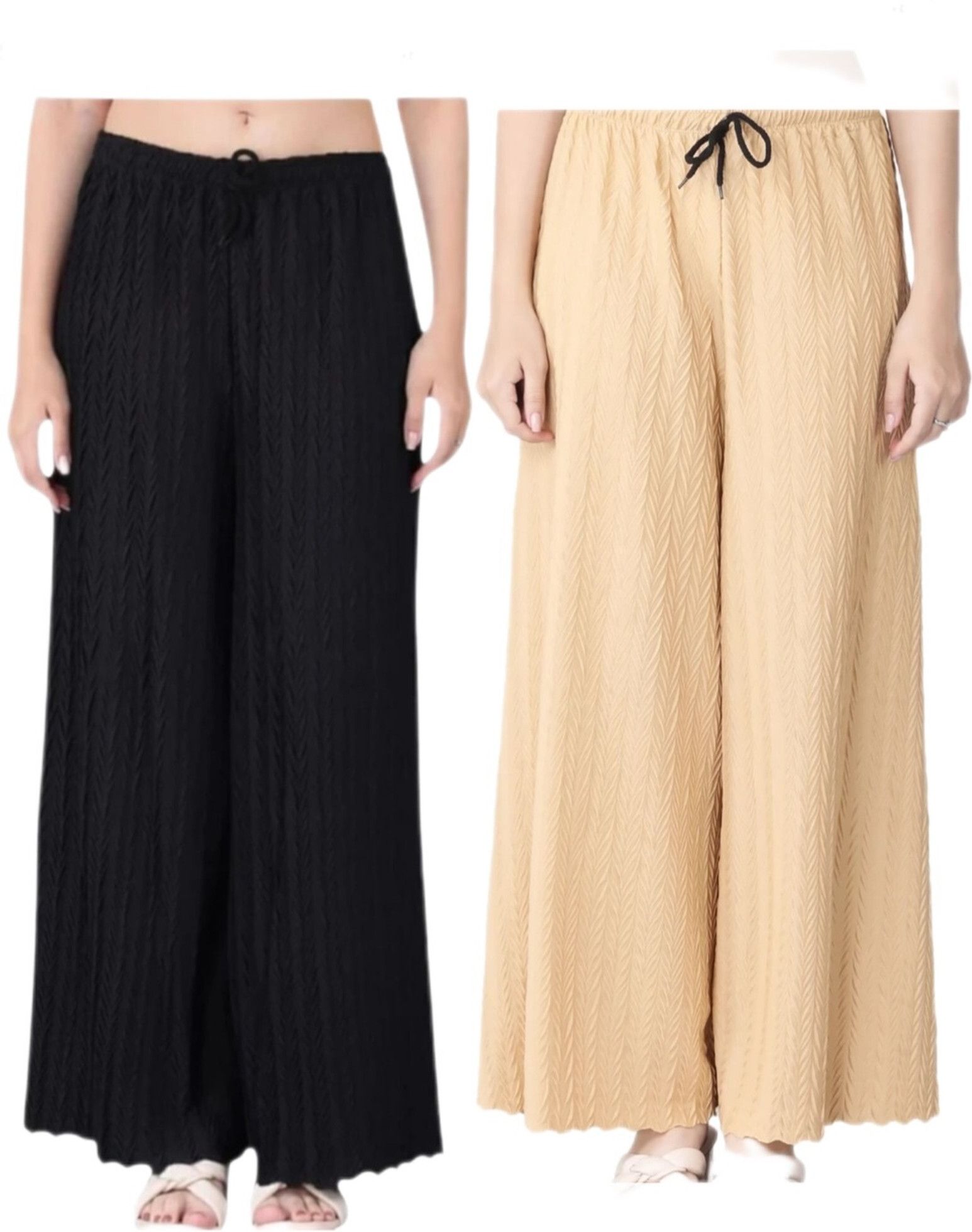 graces fashion Pack of 2 Women Loose Fit Black, Cream Lycra Blend Trousers-picture-38