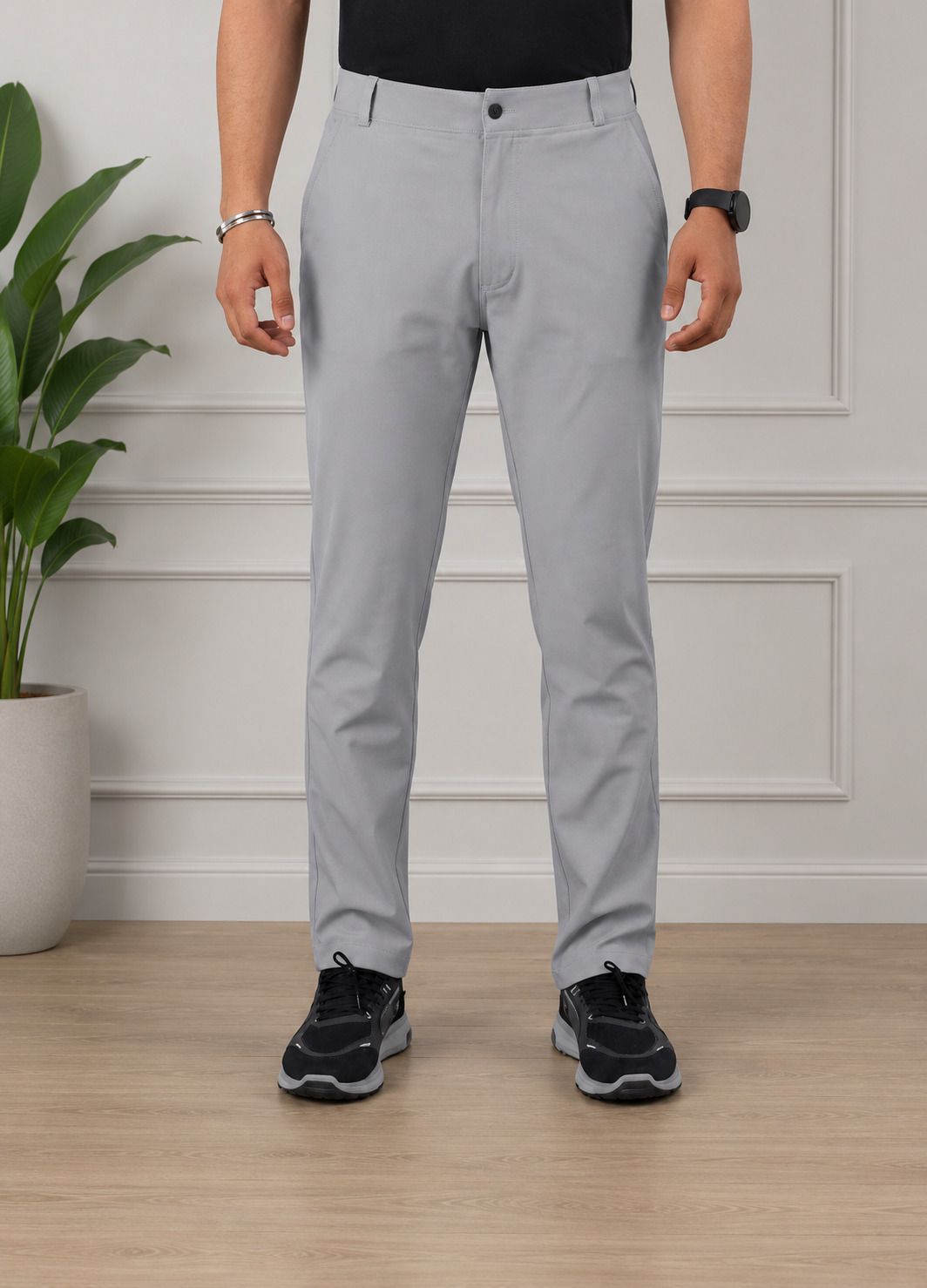 amodastyle Men Regular Fit Grey Lycra Blend Trousers-picture-23
