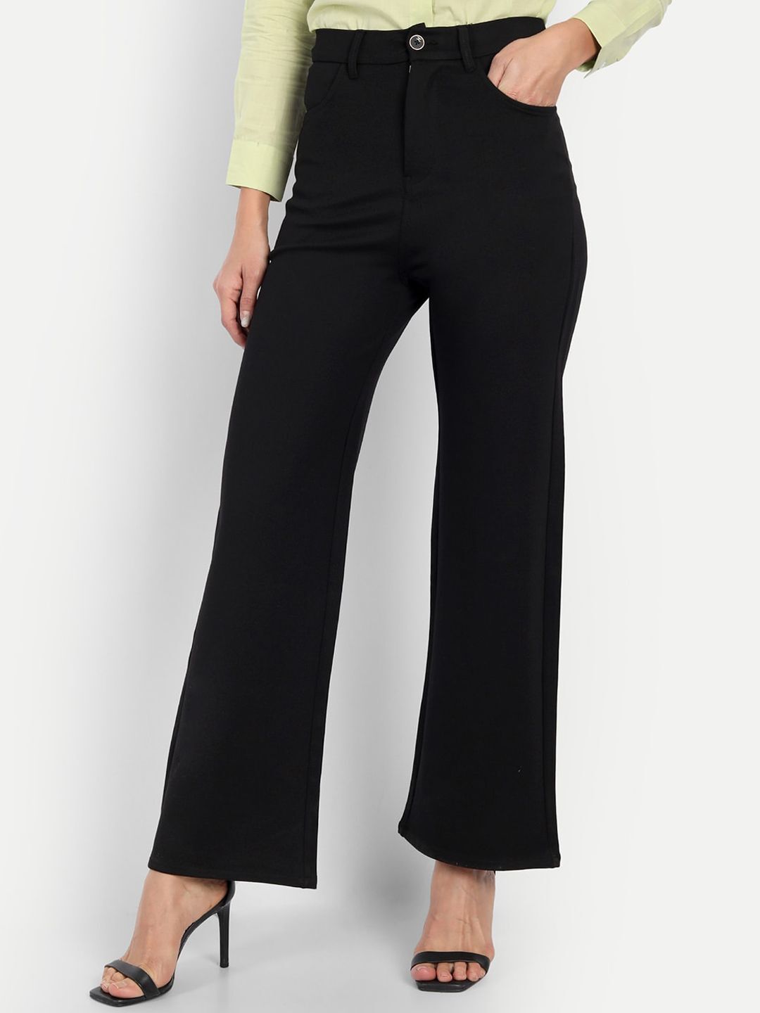 Women Loose Fit Black Lycra Blend Trousers-image-23