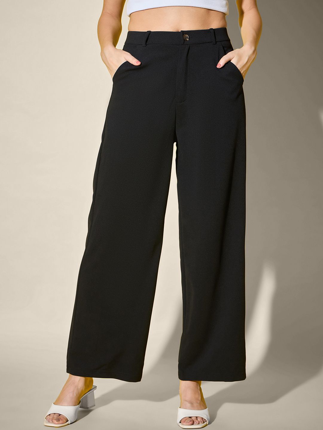 Women Regular Fit Black Polyester Trousers-image-36