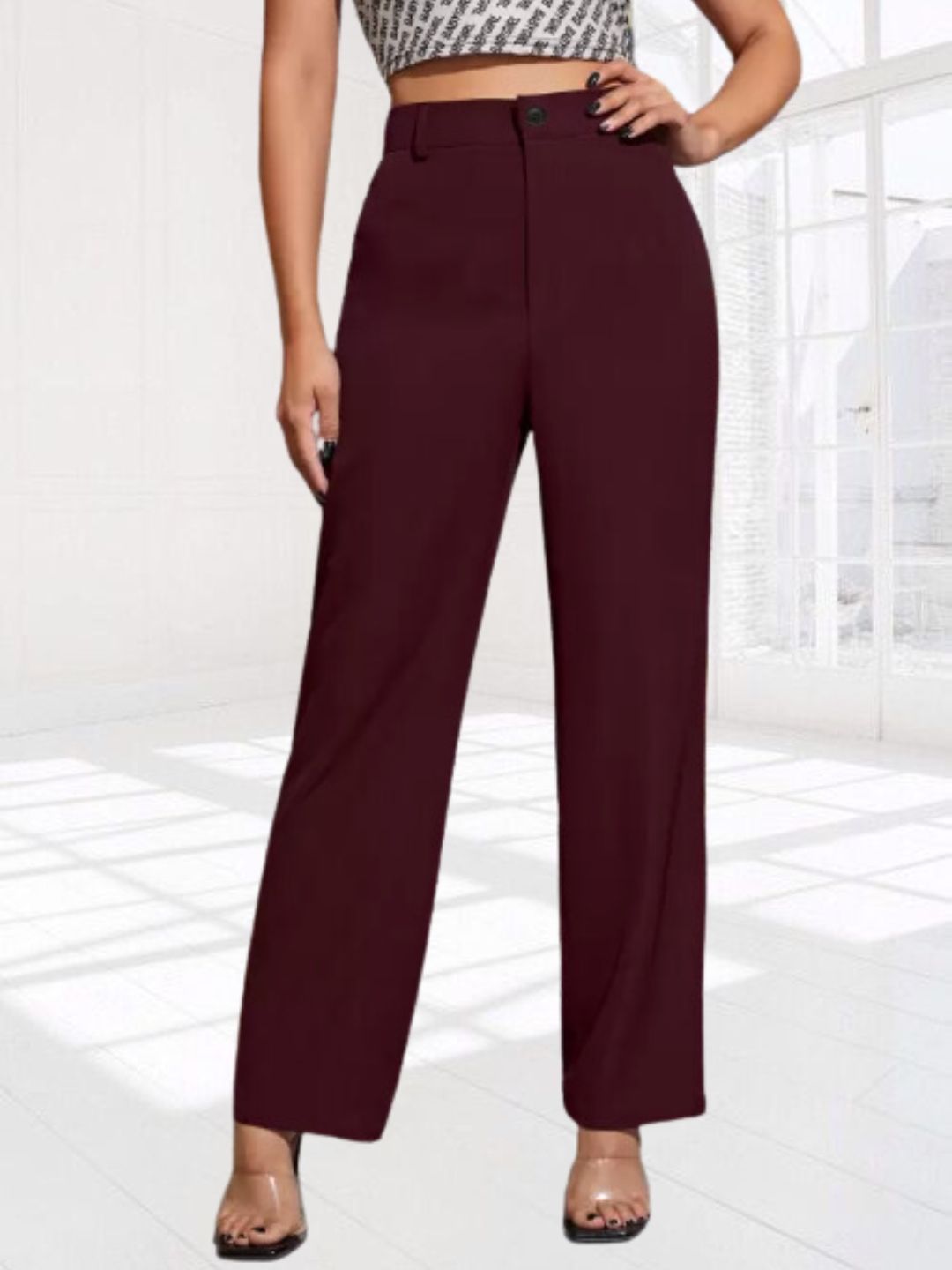 neysa Women Regular Fit Maroon Cotton Blend Trousers-picture-5