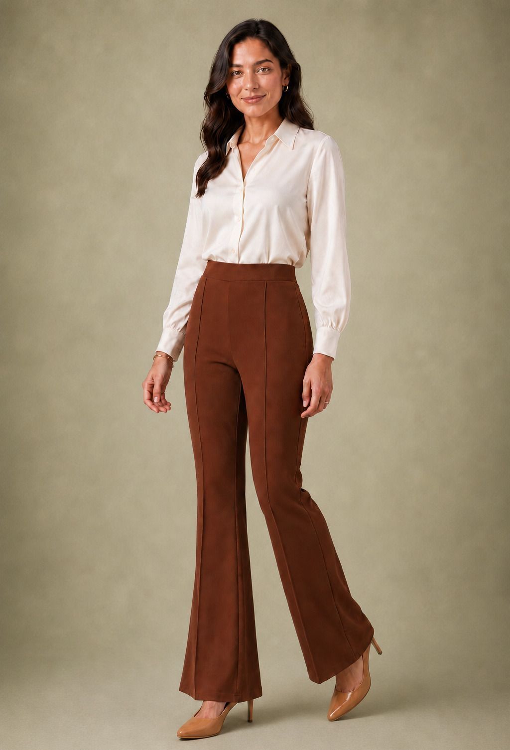 Women Regular Fit Multicolor, Brown Lycra Blend Trousers-image-18