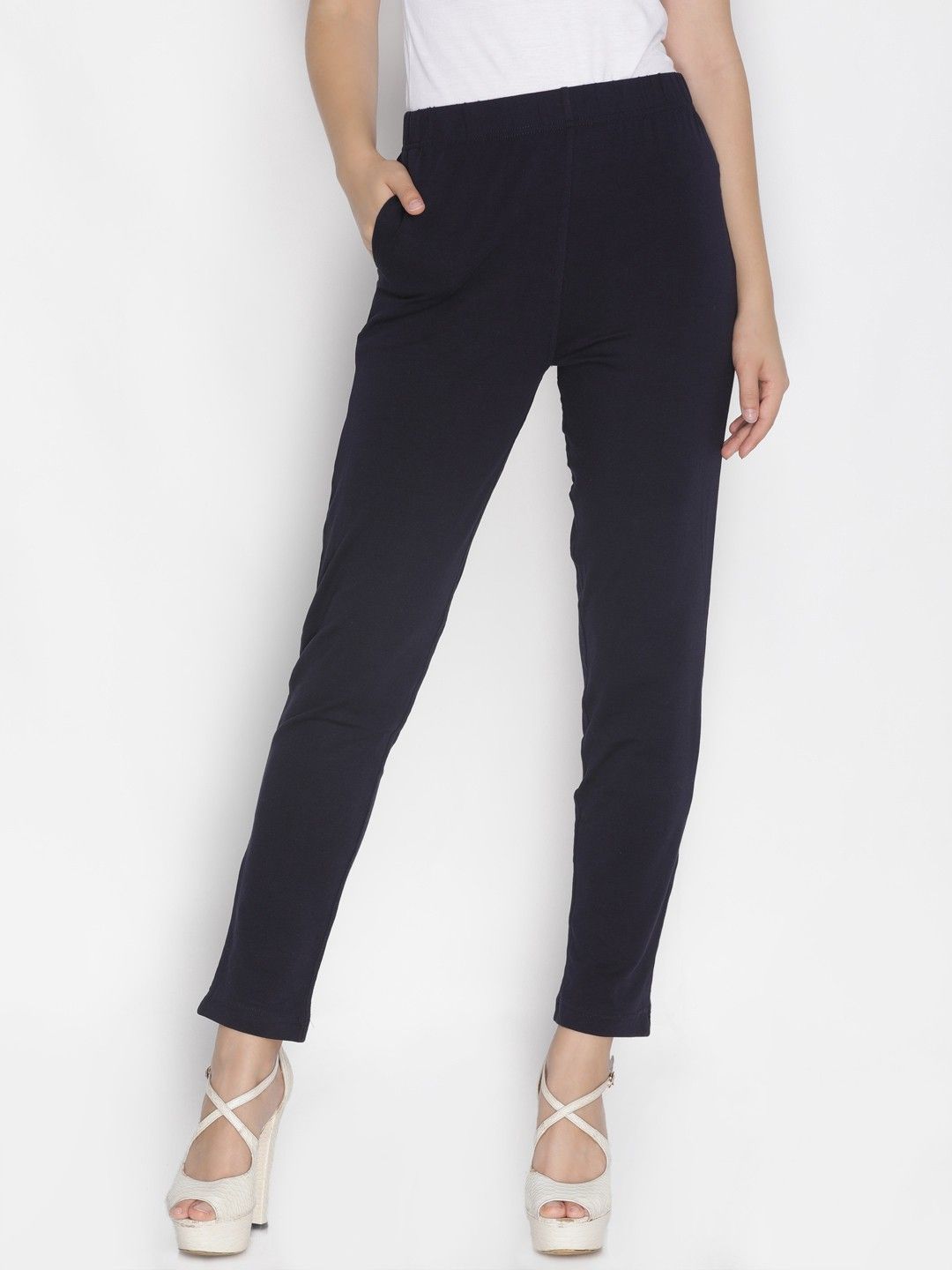 lyra Women Slim Fit Dark Blue Cotton Blend Trousers-picture-14